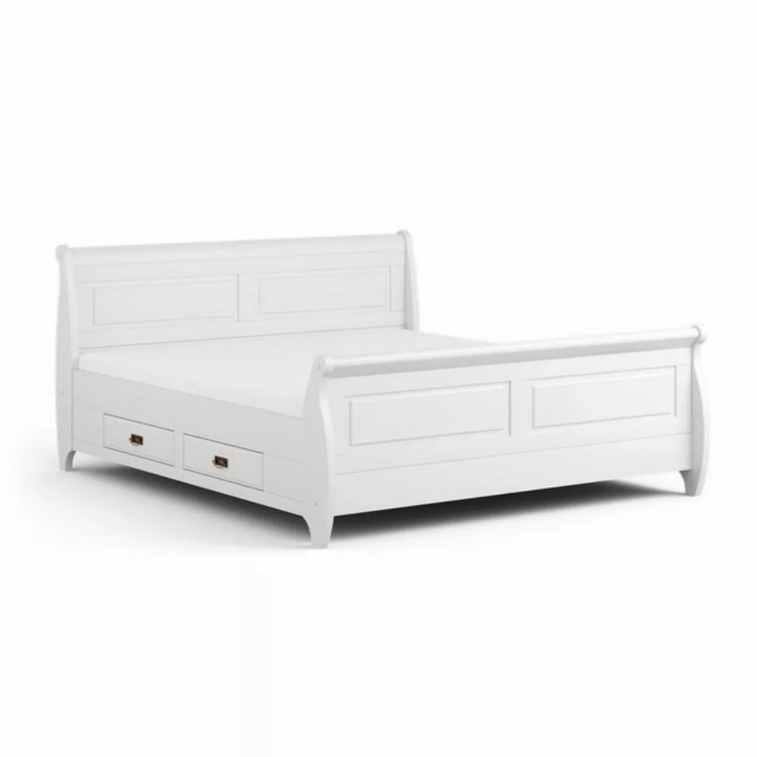 Natur24 Bett Bett Tuscany Kiefer massiv massiv Weiß mit Schubladen 180x200c günstig online kaufen