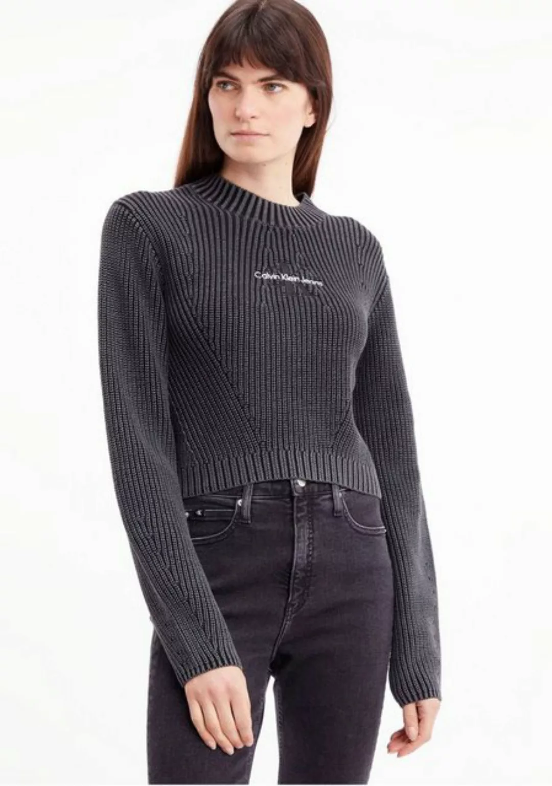 Calvin Klein Jeans Strickpullover WASHED MONOLOGO SWEATER mit Logostickerei günstig online kaufen