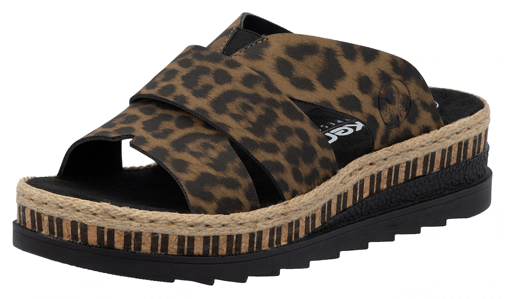 Rieker Pantolette, Keilabsatz, Sommerschuh, Schlappen mit Juteumrahmung günstig online kaufen