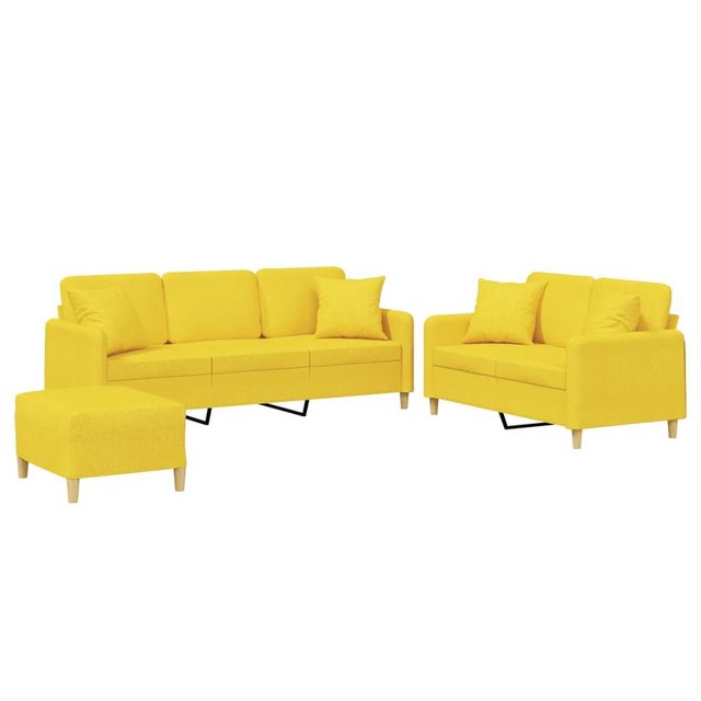 vidaXL Sofa 3-tlg. Sofagarnitur mit Kissen Hellgelb Stoff günstig online kaufen