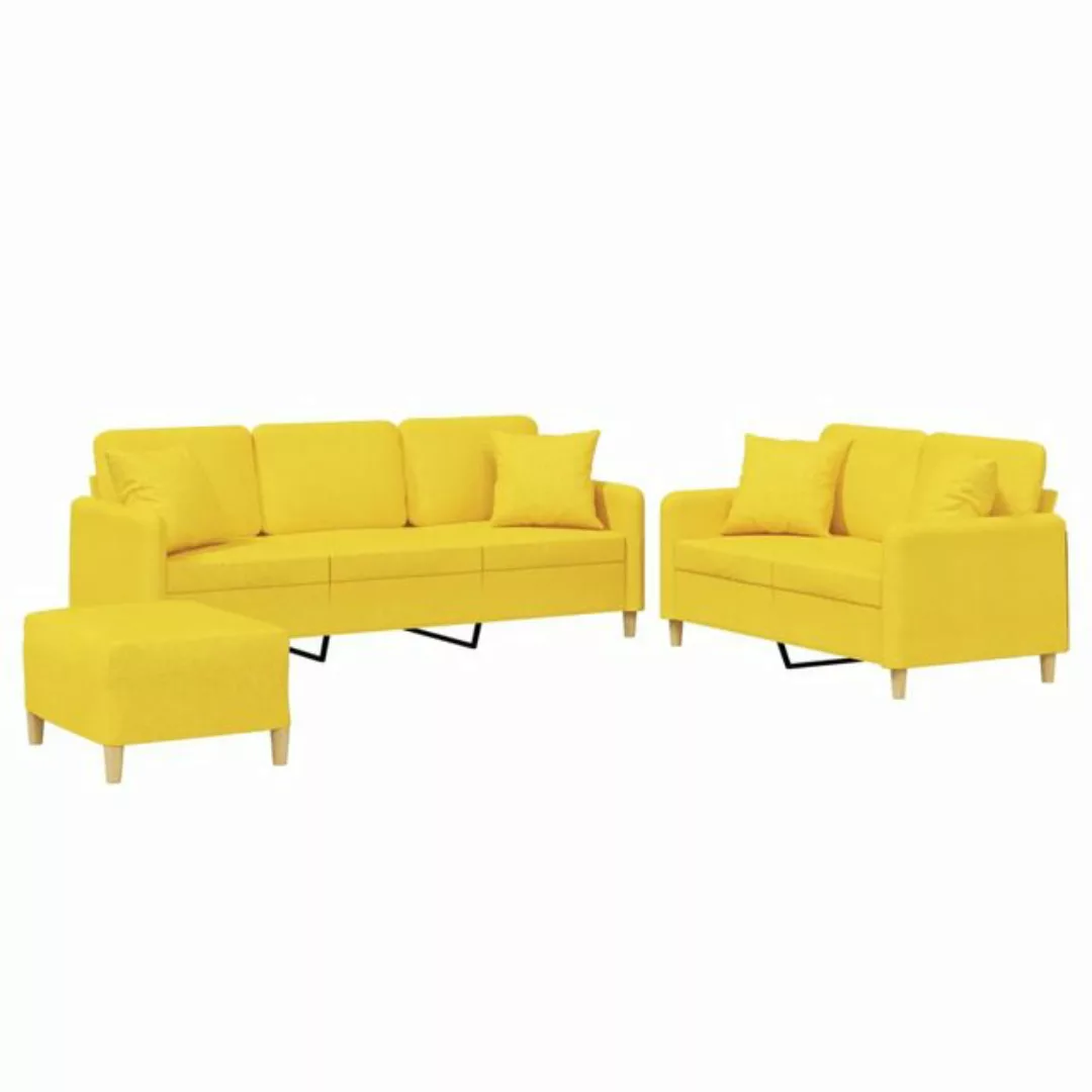 vidaXL Sofa 3-tlg. Sofagarnitur mit Kissen Hellgelb Stoff günstig online kaufen