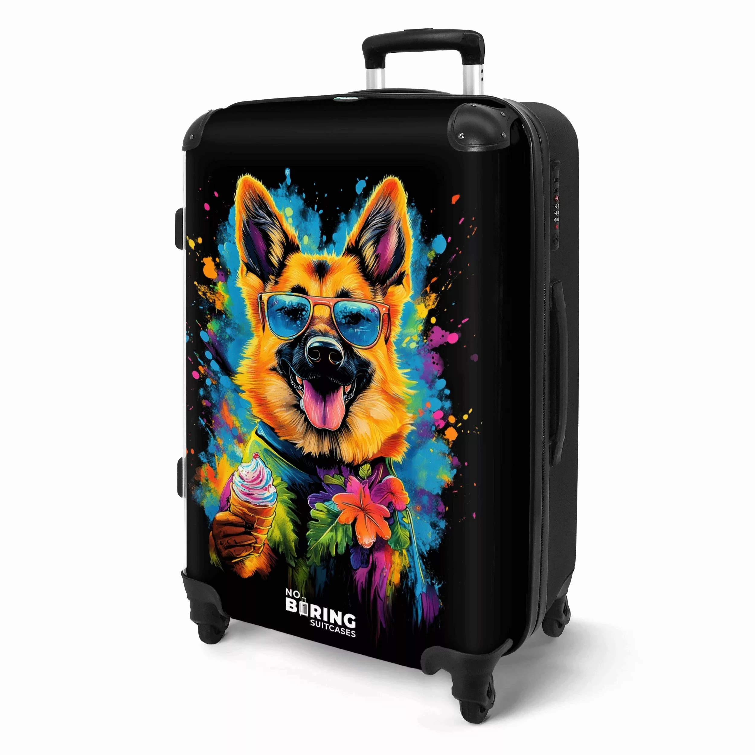 NoBoringSuitcases.com© Hartschalen-Trolley Sommerhund mit buntem Graffiti günstig online kaufen