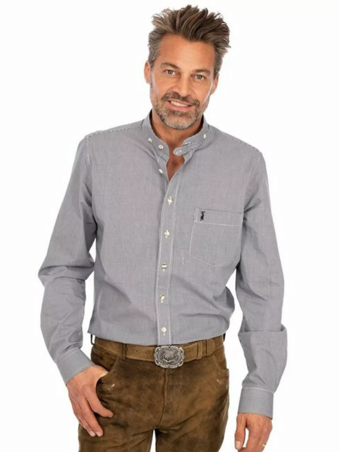 Almsach Trachtenhemd Hemd Stehkragen 760CO schwarz (Slim Fit) günstig online kaufen