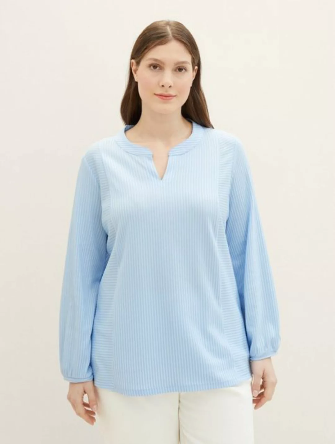 TOM TAILOR PLUS Langarmshirt Plus Size - Blusenshirt mit Bio-Baumwolle günstig online kaufen