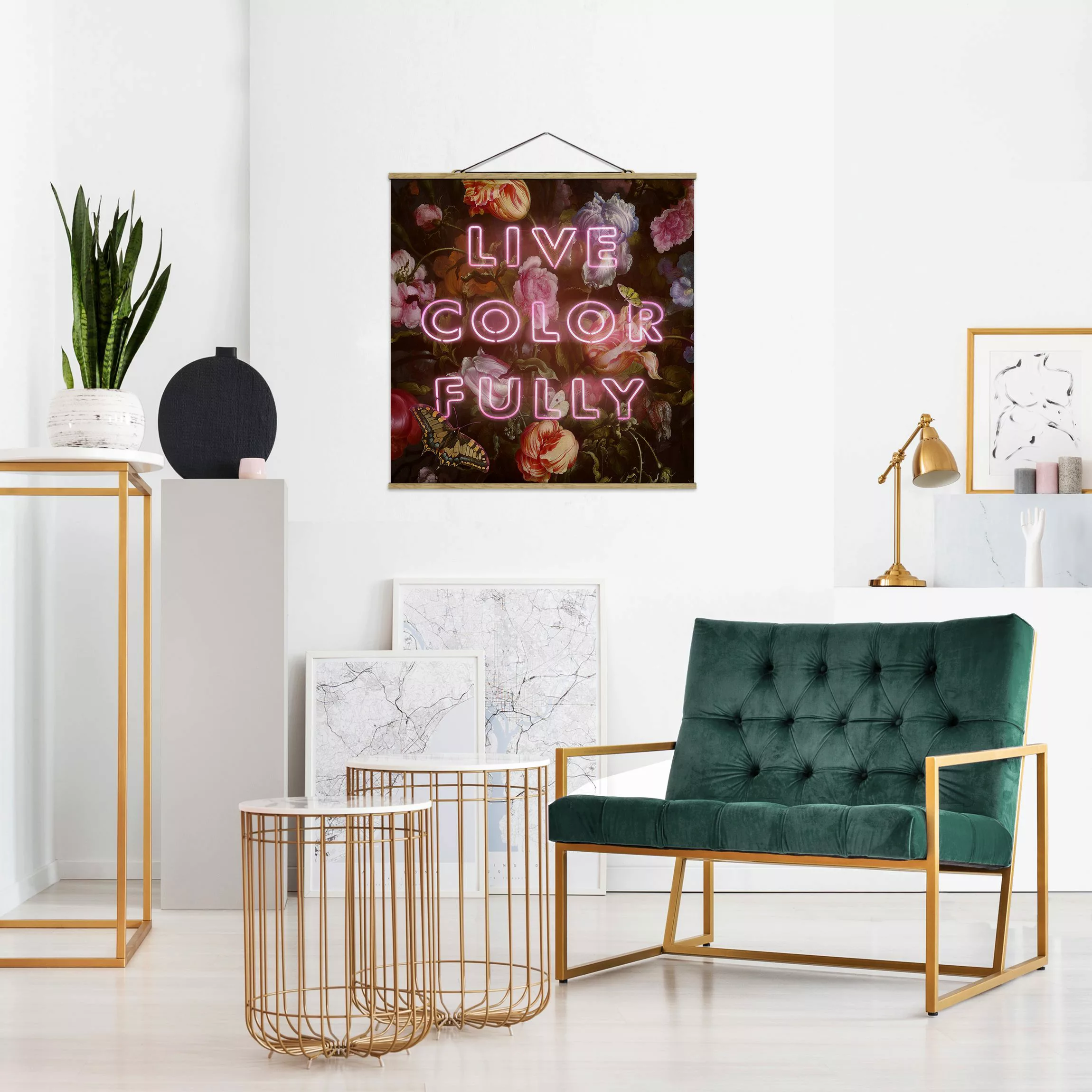 Stoffbild Blumen mit Posterleisten - Quadrat Live Color Fully günstig online kaufen