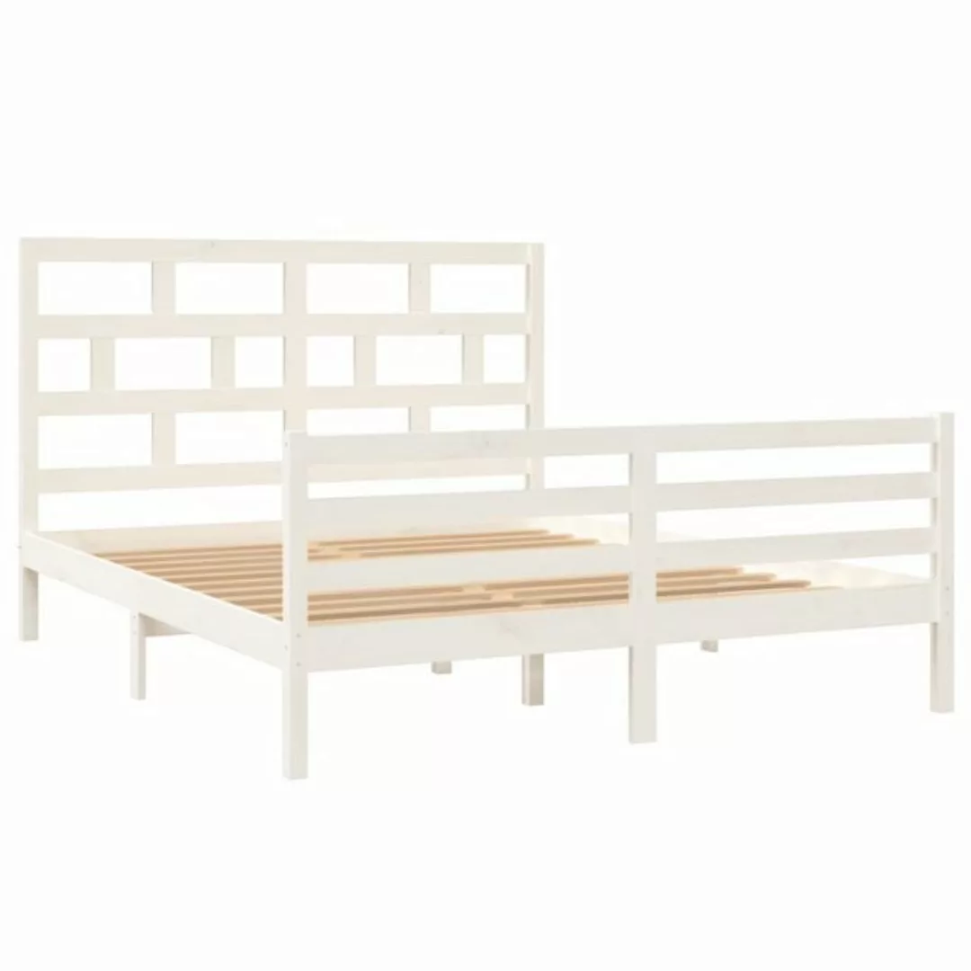 vidaXL Bettgestell Massivholzbett Weiß 150x200 cm 5FT King Size Bett Bettra günstig online kaufen