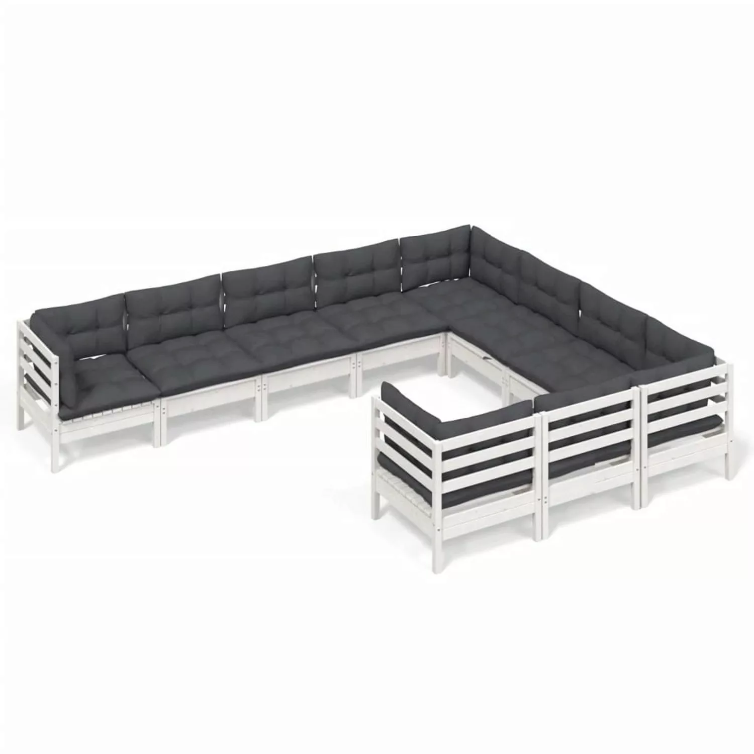 vidaXL 10-tlg Garten-Lounge-Set mit Kissen Weiß Kiefernholz Modell 2 günstig online kaufen