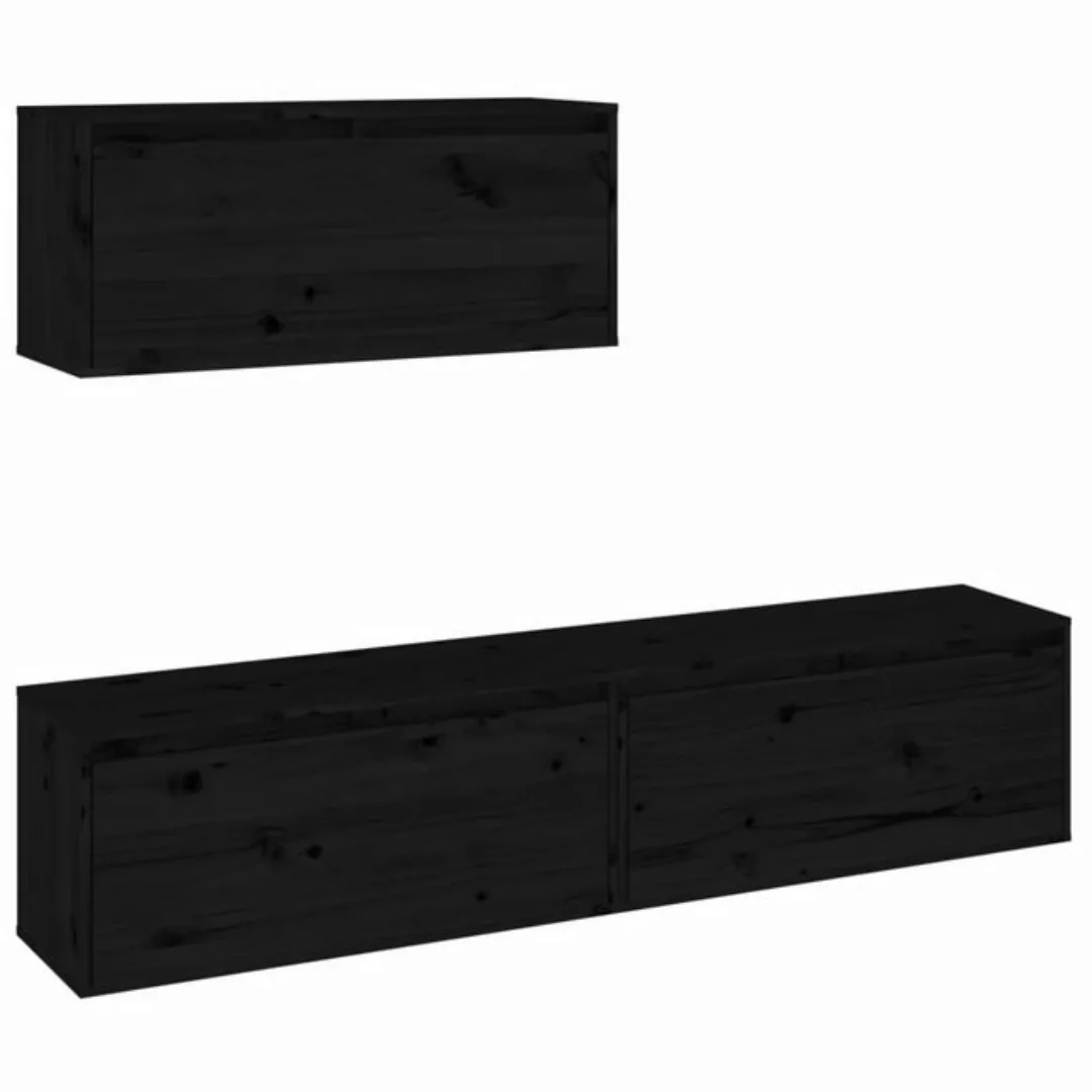 furnicato TV-Schrank TV-Schränke 3 Stk. Schwarz Massivholz Kiefer (3-St) günstig online kaufen