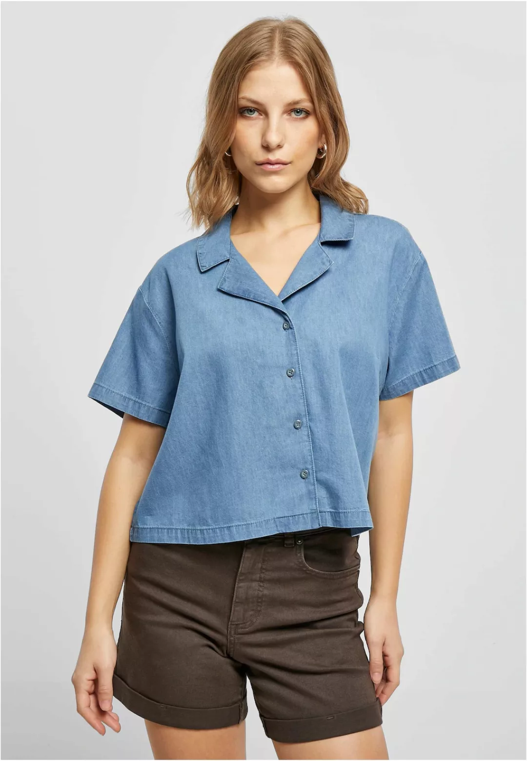 URBAN CLASSICS Klassische Bluse "Damen Ladies Light Denim Resort Shirt" günstig online kaufen