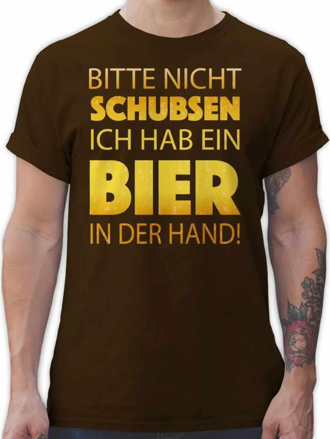 Shirtracer T-Shirt Bitte nicht schubsen ich hab ein Bier in der Hand! gelb günstig online kaufen