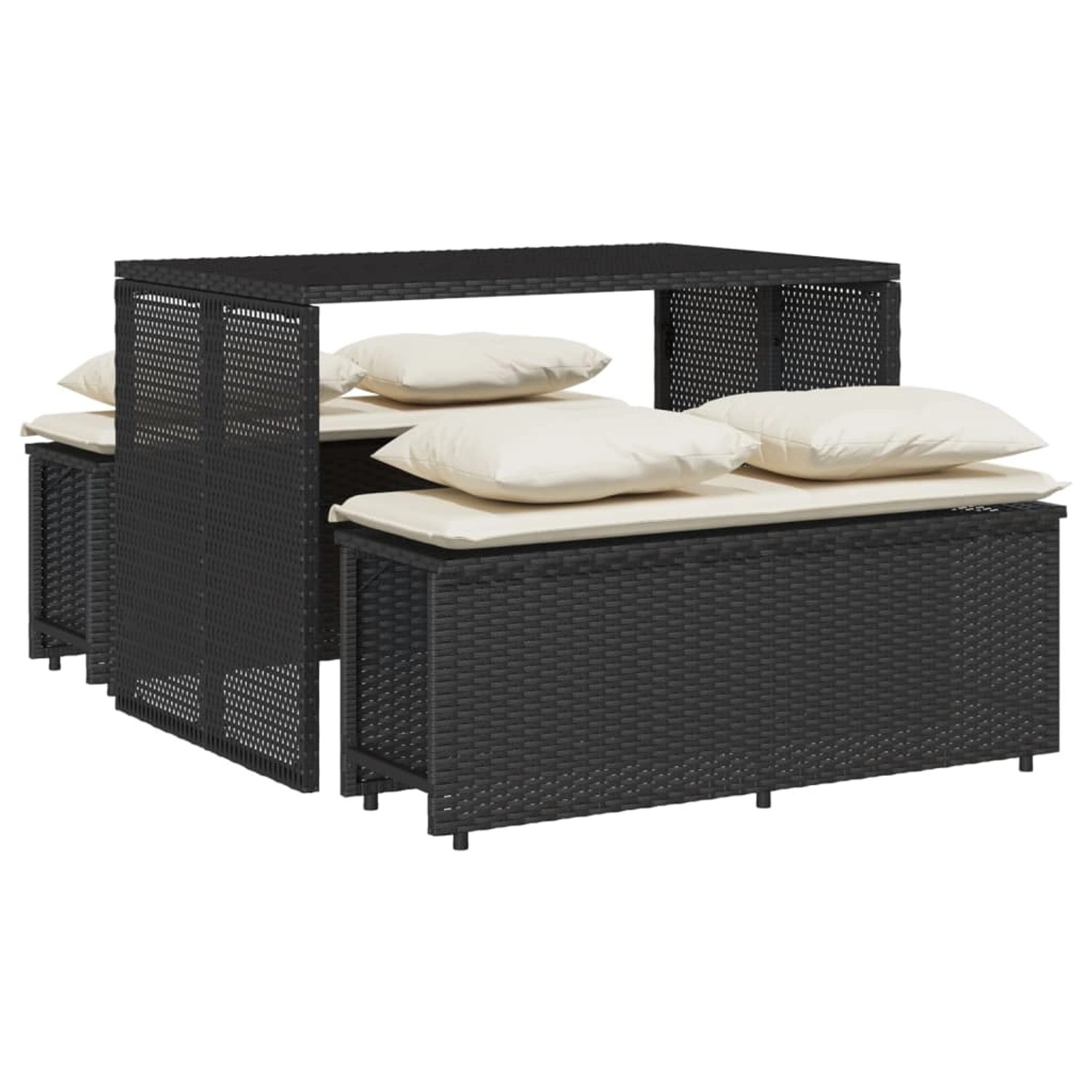 vidaXL 3-tlg Garten-Essgruppe mit Kissen Schwarz Poly Rattan Modell 57 günstig online kaufen