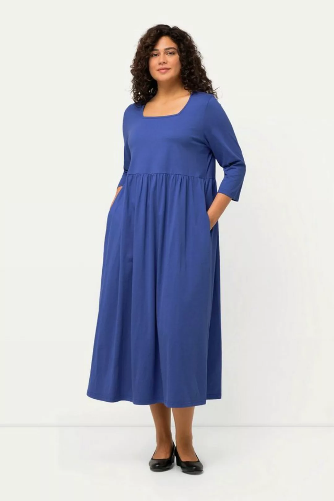 Ulla Popken Sommerkleid Jerseykleid A-Linie Carree-Ausschnitt 3/4-Arm günstig online kaufen