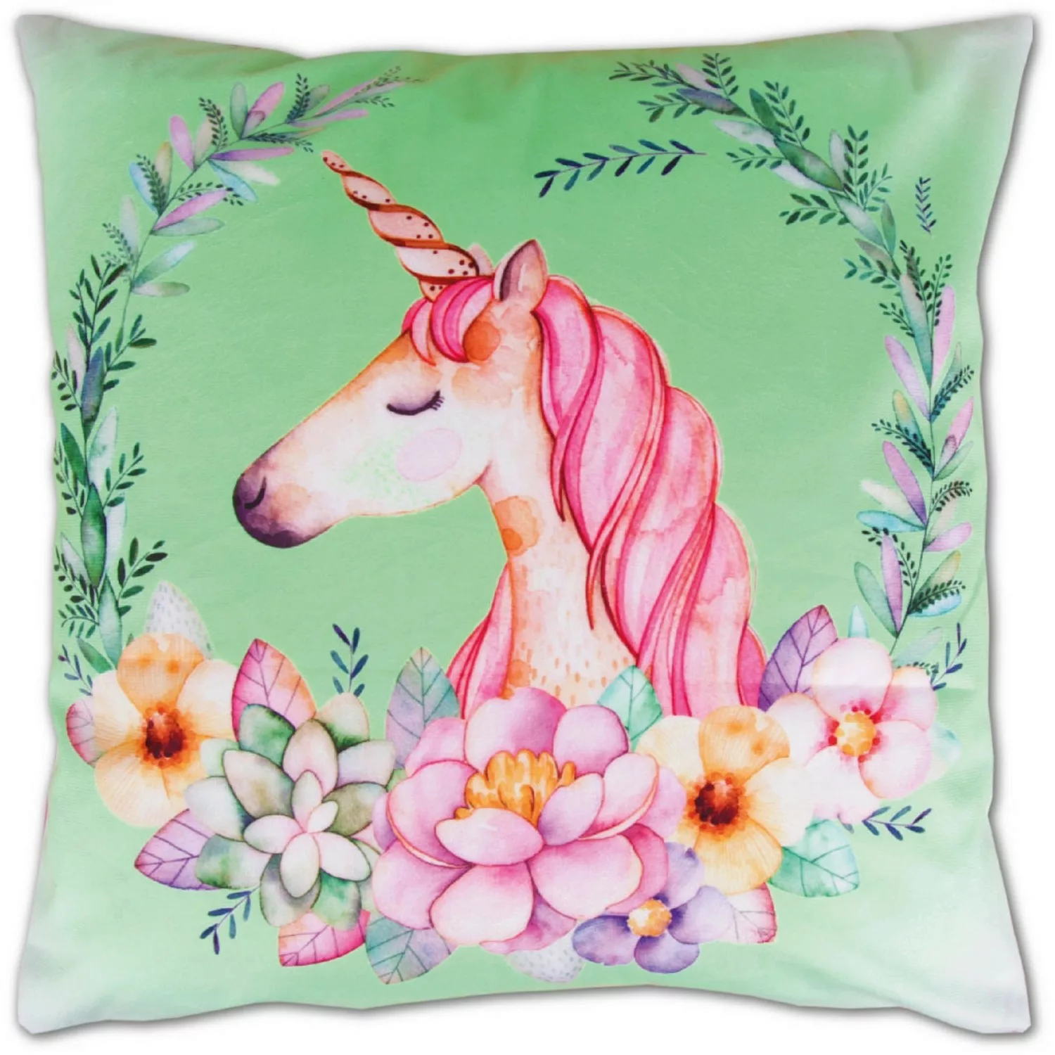 Bestlivings Kissenhülle Fotodruck 40 x 40 cm Einhorn Grün mit Füllung günstig online kaufen