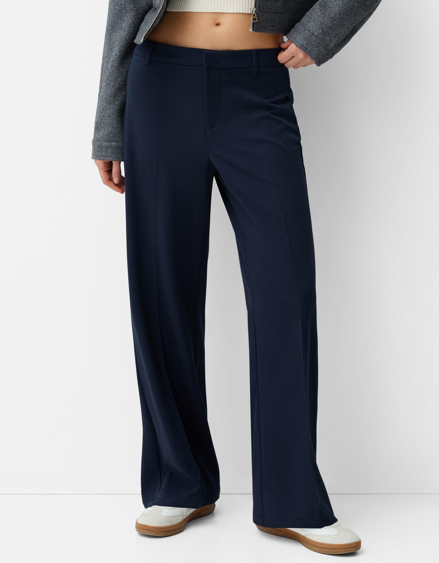 Bershka Wide Leg Tailoring-Hose Damen 44 Marinenblau günstig online kaufen