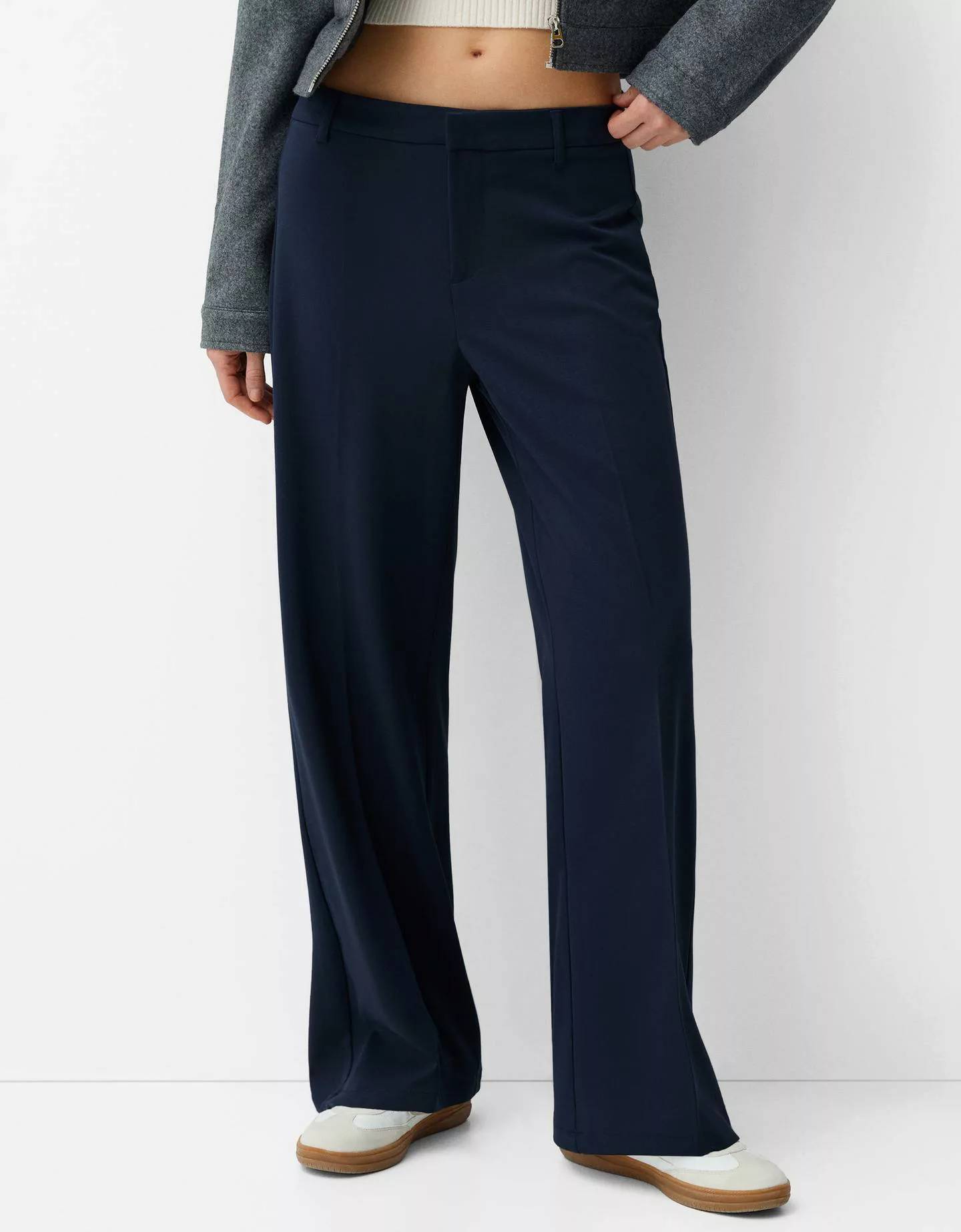 Bershka Wide Leg Tailoring-Hose Damen 36 Marinenblau günstig online kaufen