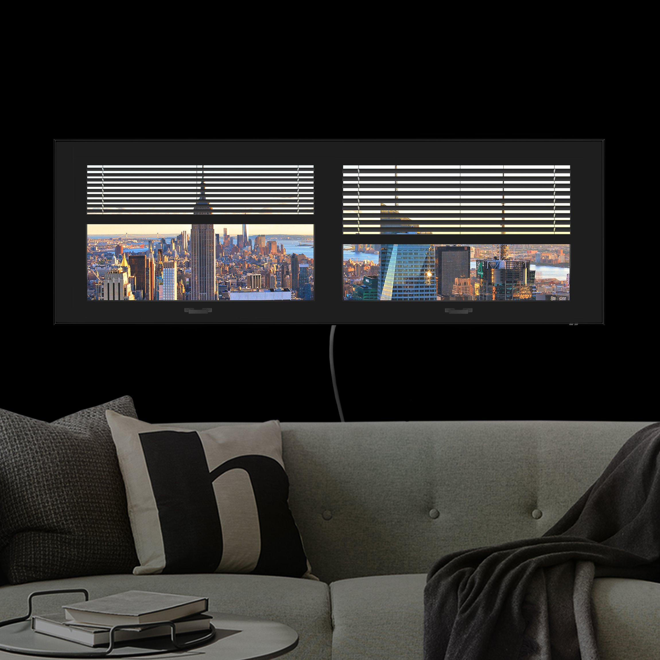 LED-Wechselbild Fensterblick Jalousie - Manhattan Abendstimmung günstig online kaufen