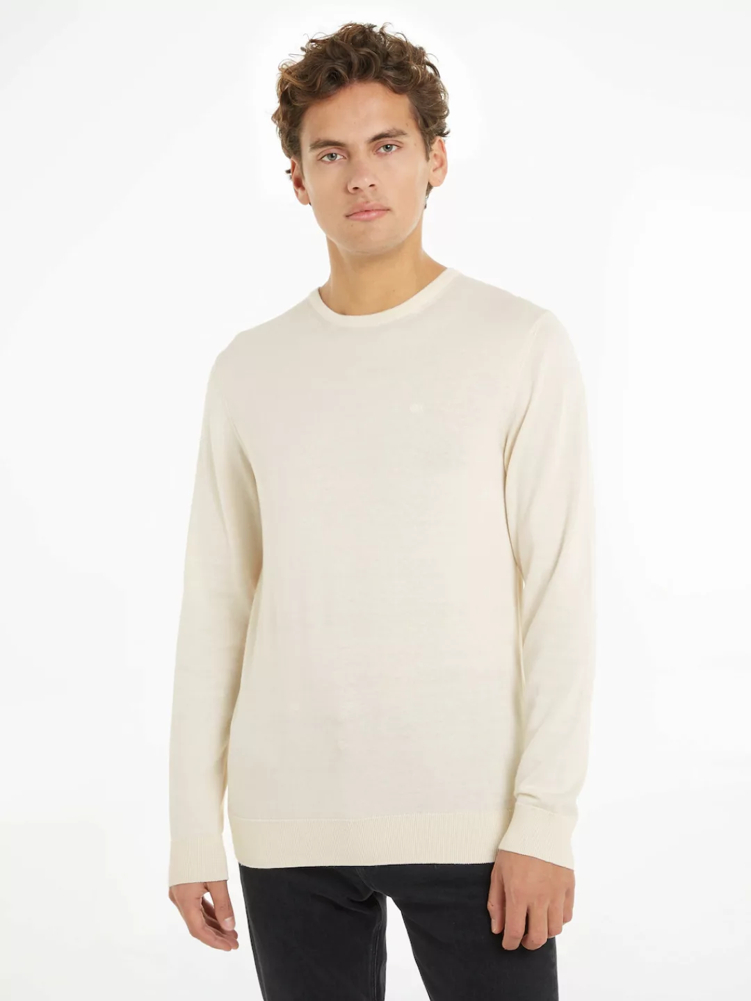 Calvin Klein Rundhalspullover "COTTON SILK BLEND CN SWEATER", mit Logoprägu günstig online kaufen