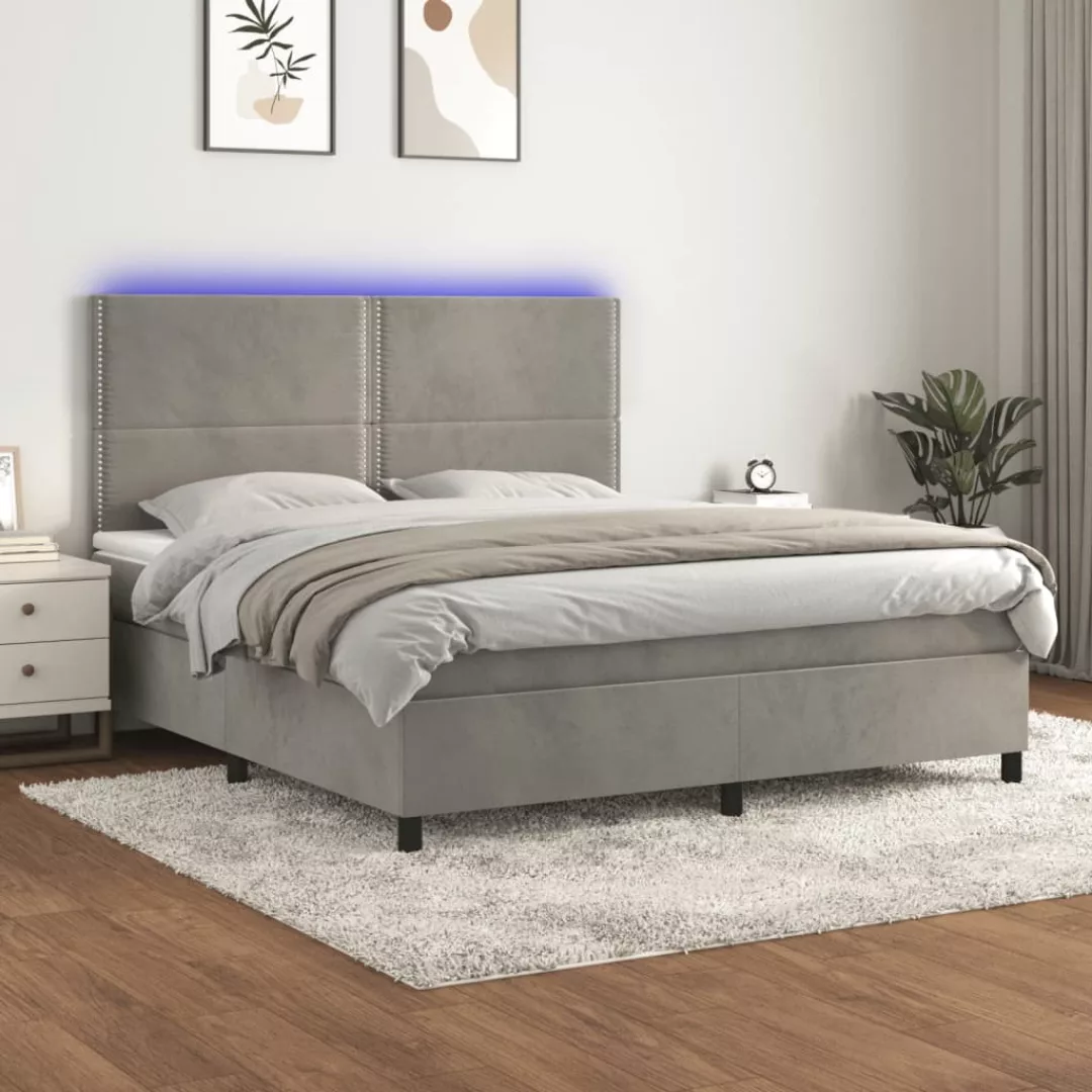 vidaXL Bettgestell Boxspringbett mit Matratze LED Hellgrau 180x200 cm Samt günstig online kaufen