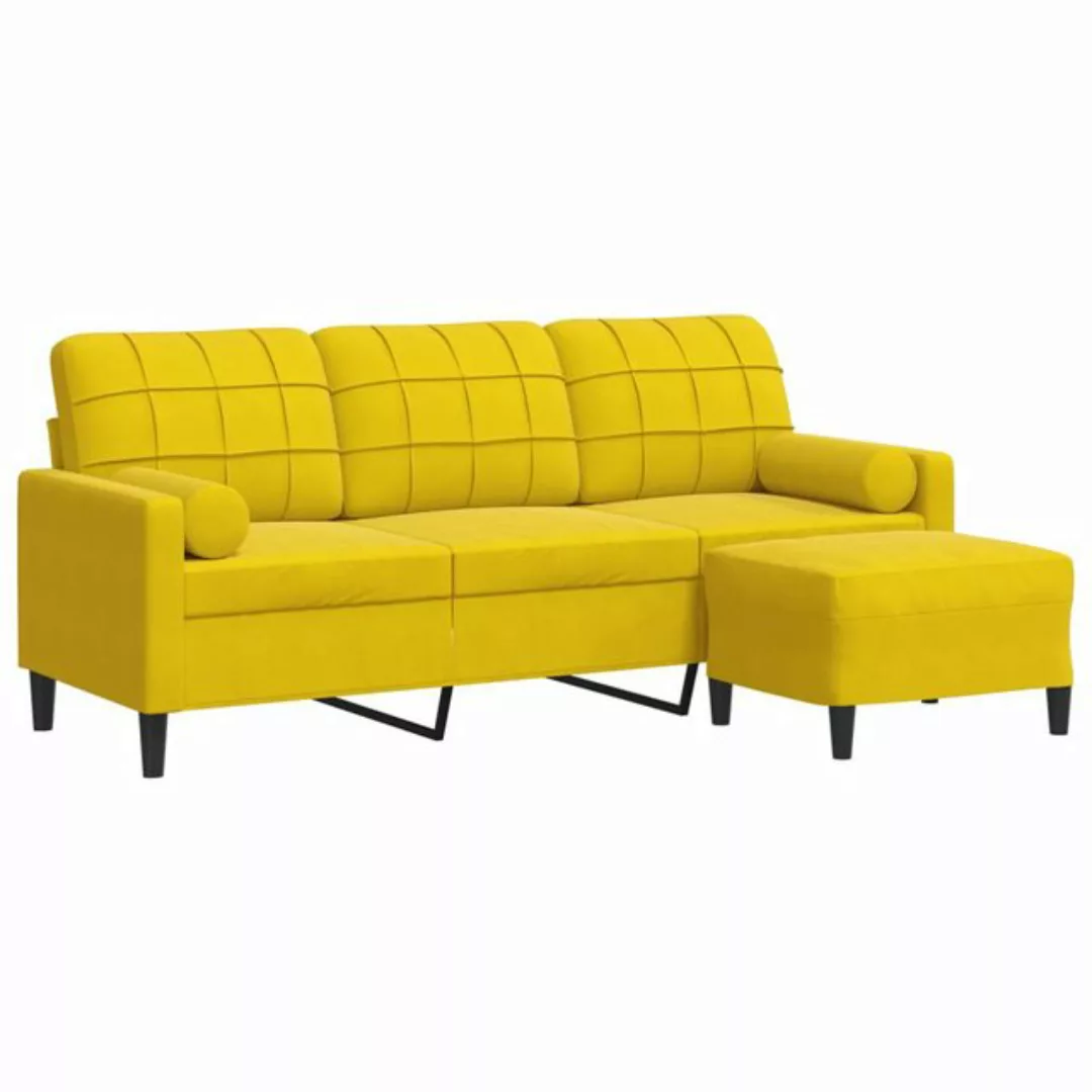 vidaXL Sofa 3-Sitzer-Sofa mit Hocker Samt, 180 cm, Gelb günstig online kaufen