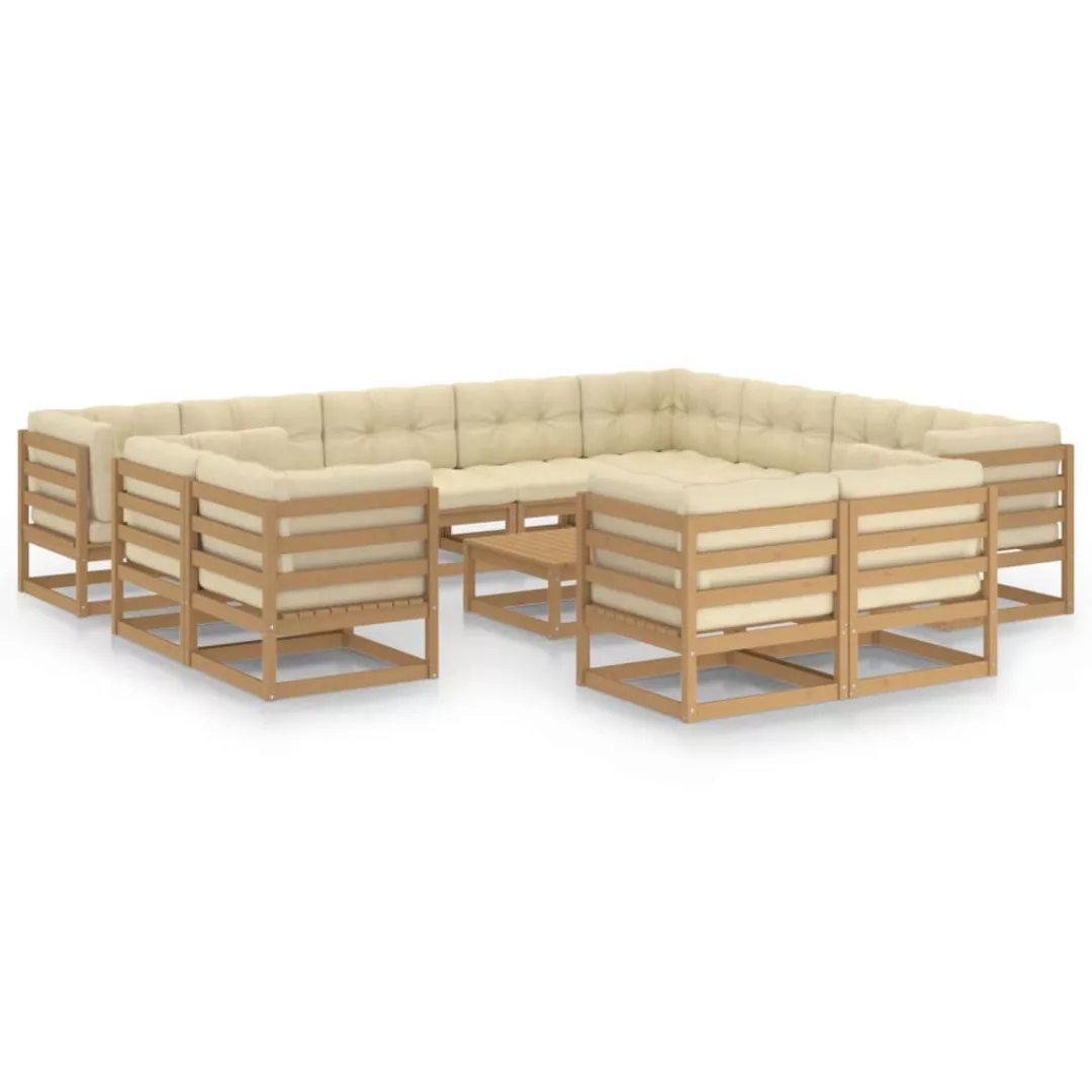 13-tlg. Garten-lounge-set Kissen Honigbraun Kiefer Massivholz günstig online kaufen