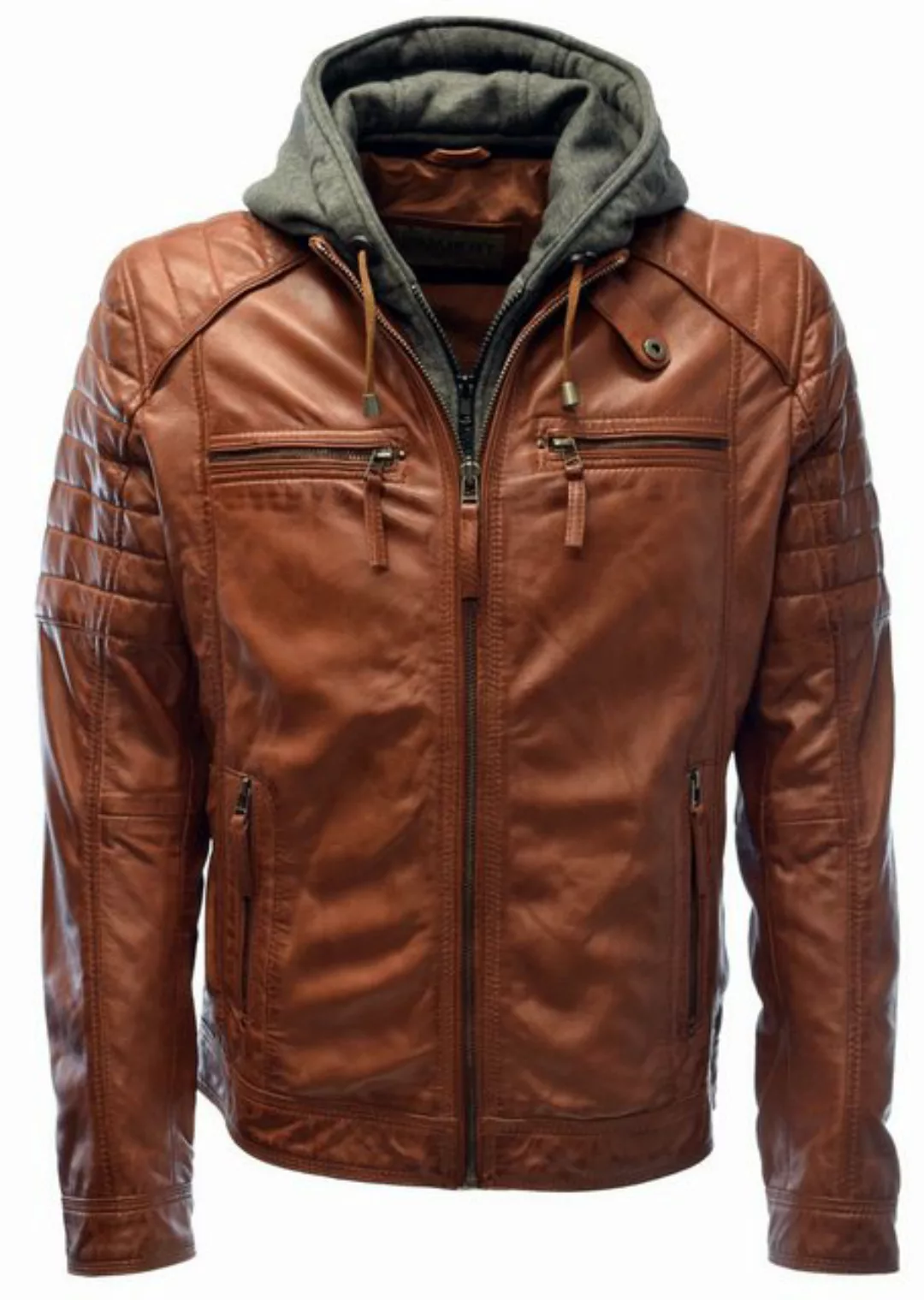 Zimmert Leather Lederjacke Carlo mit abnehmbarer Kapuze, Cognac, Schwarz, D günstig online kaufen