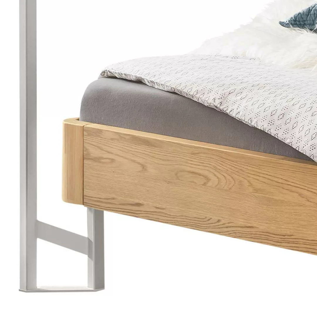 Skandi Stil Himmelbett in Eiche Bianco und Weiß 200 cm hoch günstig online kaufen