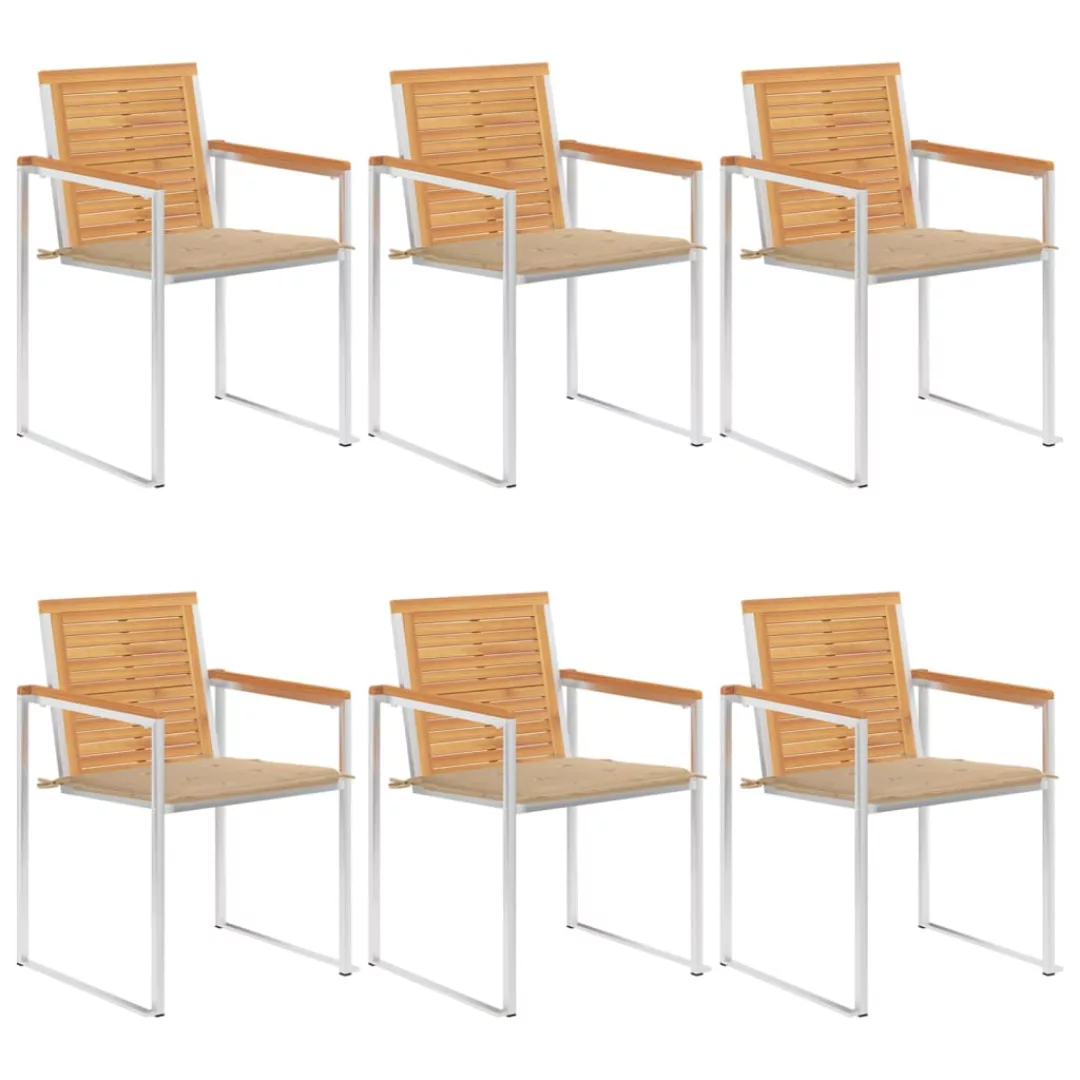 Gartenstühle 6 Stk. Mit Kissen Massivholz Teak günstig online kaufen