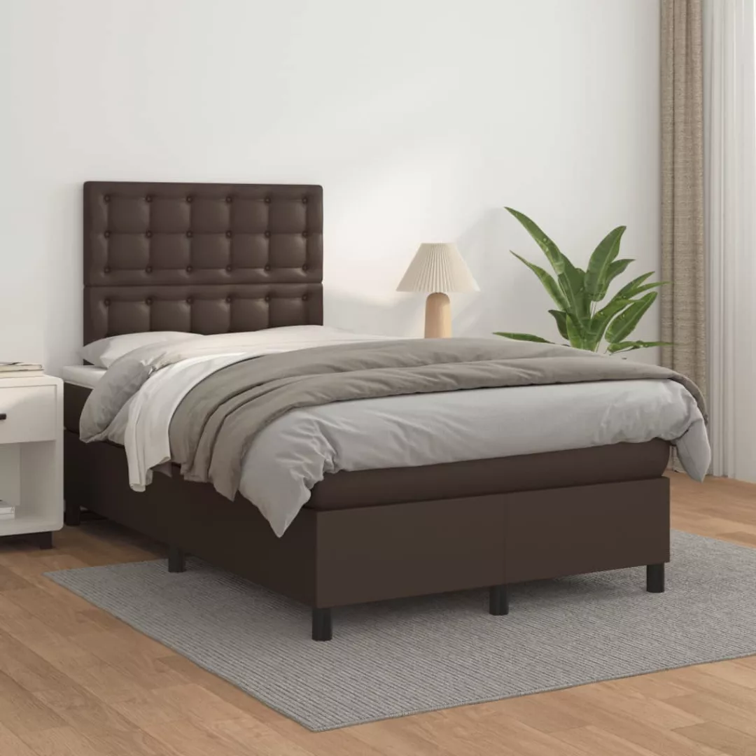 Vidaxl Boxspringbett Mit Matratze Braun 120x200 Cm Kunstleder günstig online kaufen