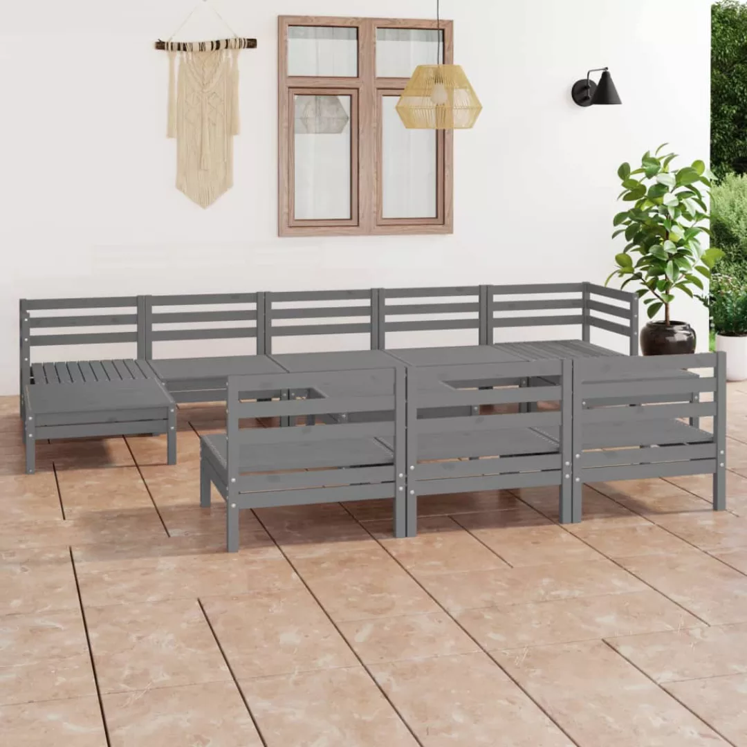 11-tlg. Garten-lounge-set Grau Massivholz Kiefer günstig online kaufen