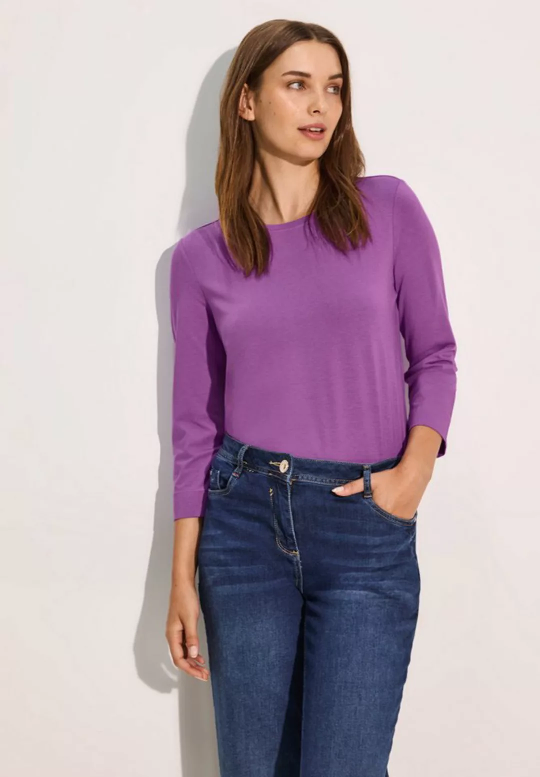 Cecil 3/4-Arm-Shirt Cecil Basic Shirt in Iced Violet (1-tlg) Nicht Vorhande günstig online kaufen