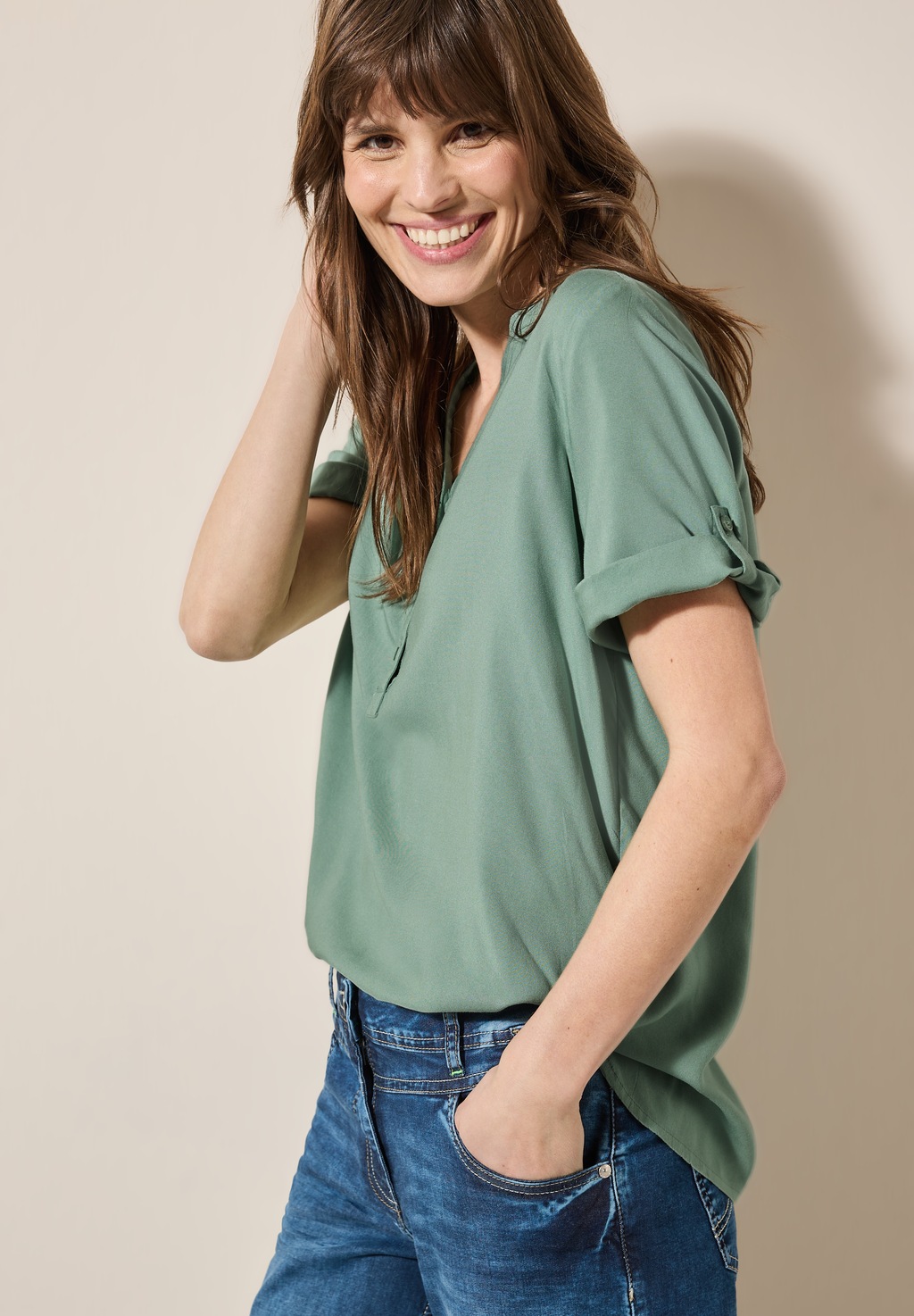 Cecil Shirtbluse, mit geschlitztem Rundhalsausschnitt günstig online kaufen