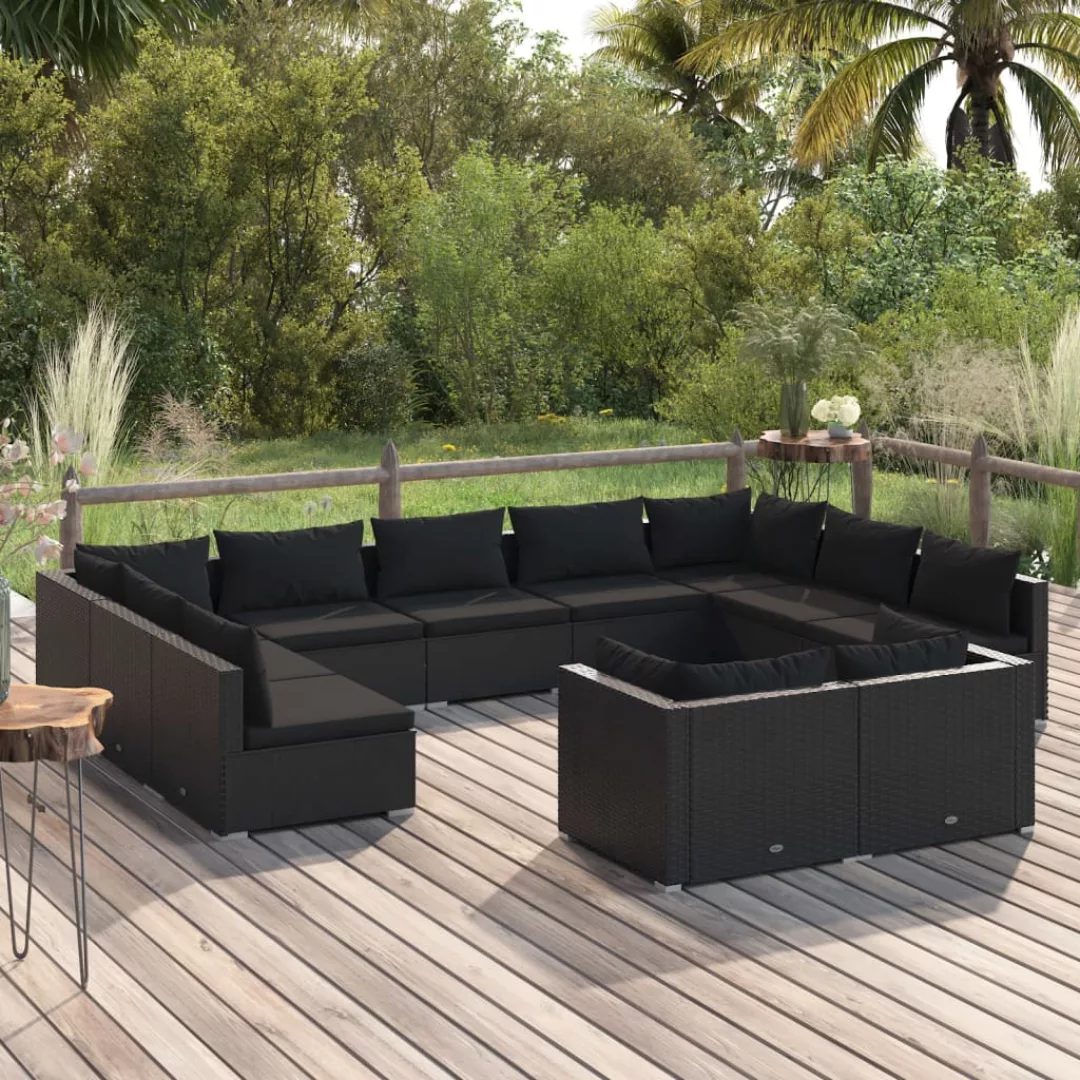 Vidaxl 11-tlg. Garten-lounge-set Mit Kissen Schwarz Poly Rattan günstig online kaufen