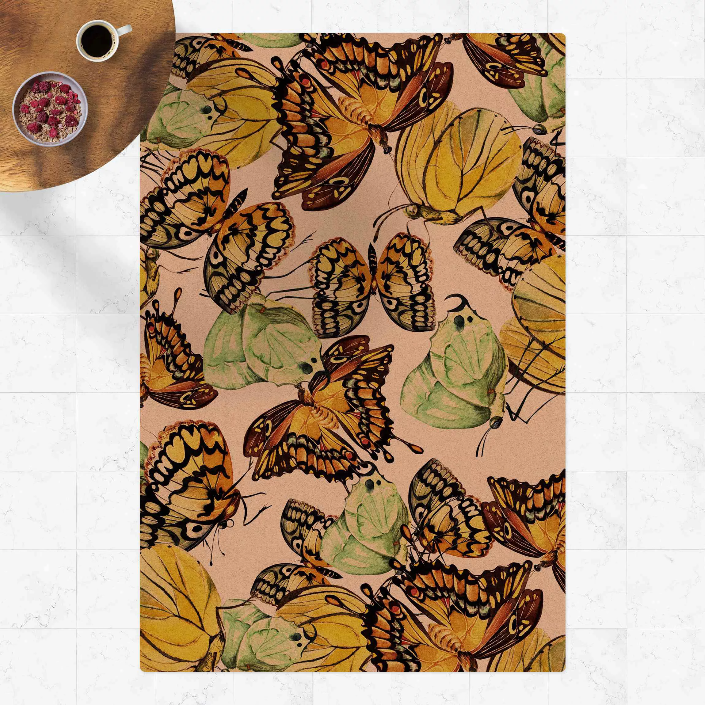 Kork-Teppich Schwarm von Gelben Schmetterlingen günstig online kaufen