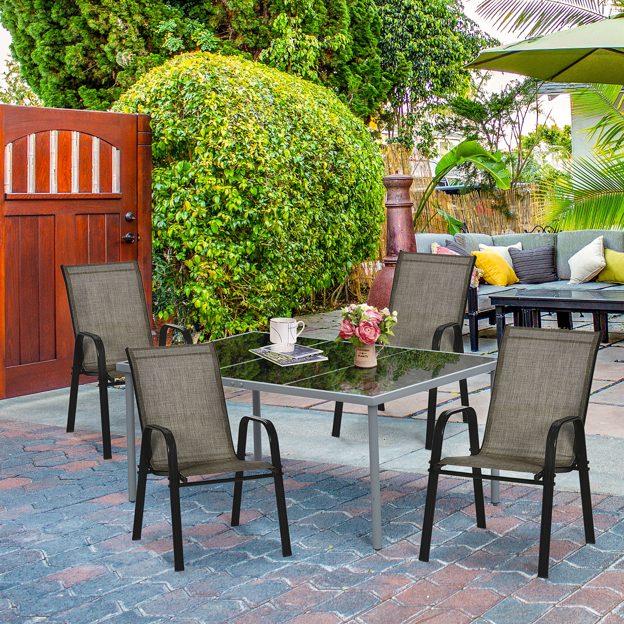 Outsunny Set 4 Gartenstühle Stapelbar platzsparend, Gartenstühle mit Armleh günstig online kaufen