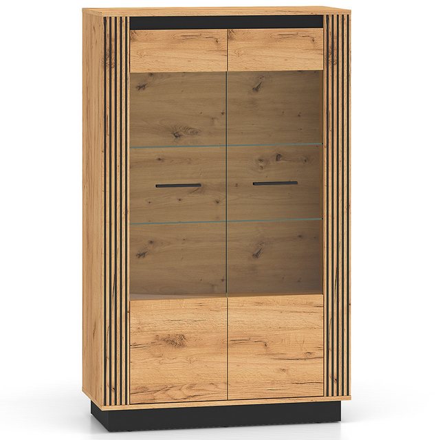 Lomadox Vitrine URBANIA-131 Standvitrine 92 cm breit modern in Eiche mit sc günstig online kaufen