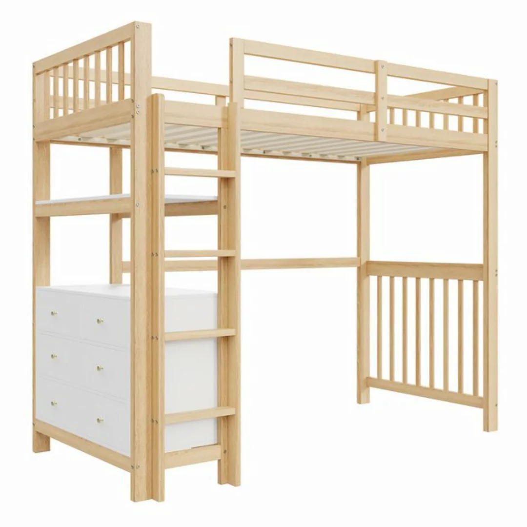 Flieks Hochbett Massivholz Kinderbett 90x200cm mit 6-Schubladen-Kommode und günstig online kaufen