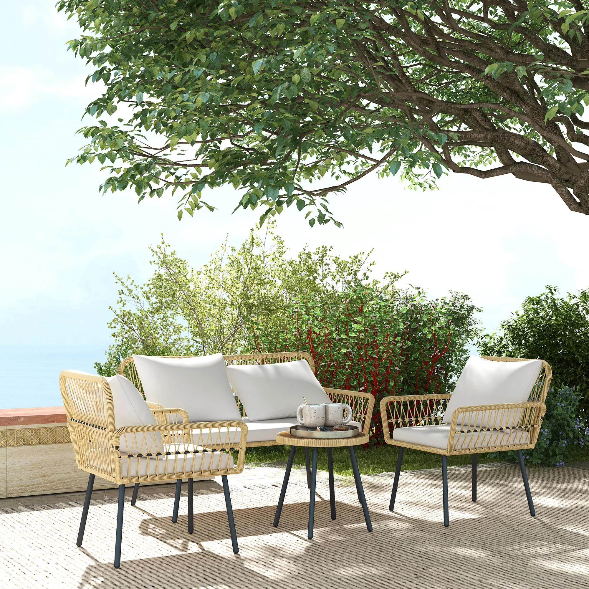 Outsunny Gartenmöbel-Set mit 4 Teilen Gartenmöbel 2-Sitzer-Sofa 2 Sessel mi günstig online kaufen