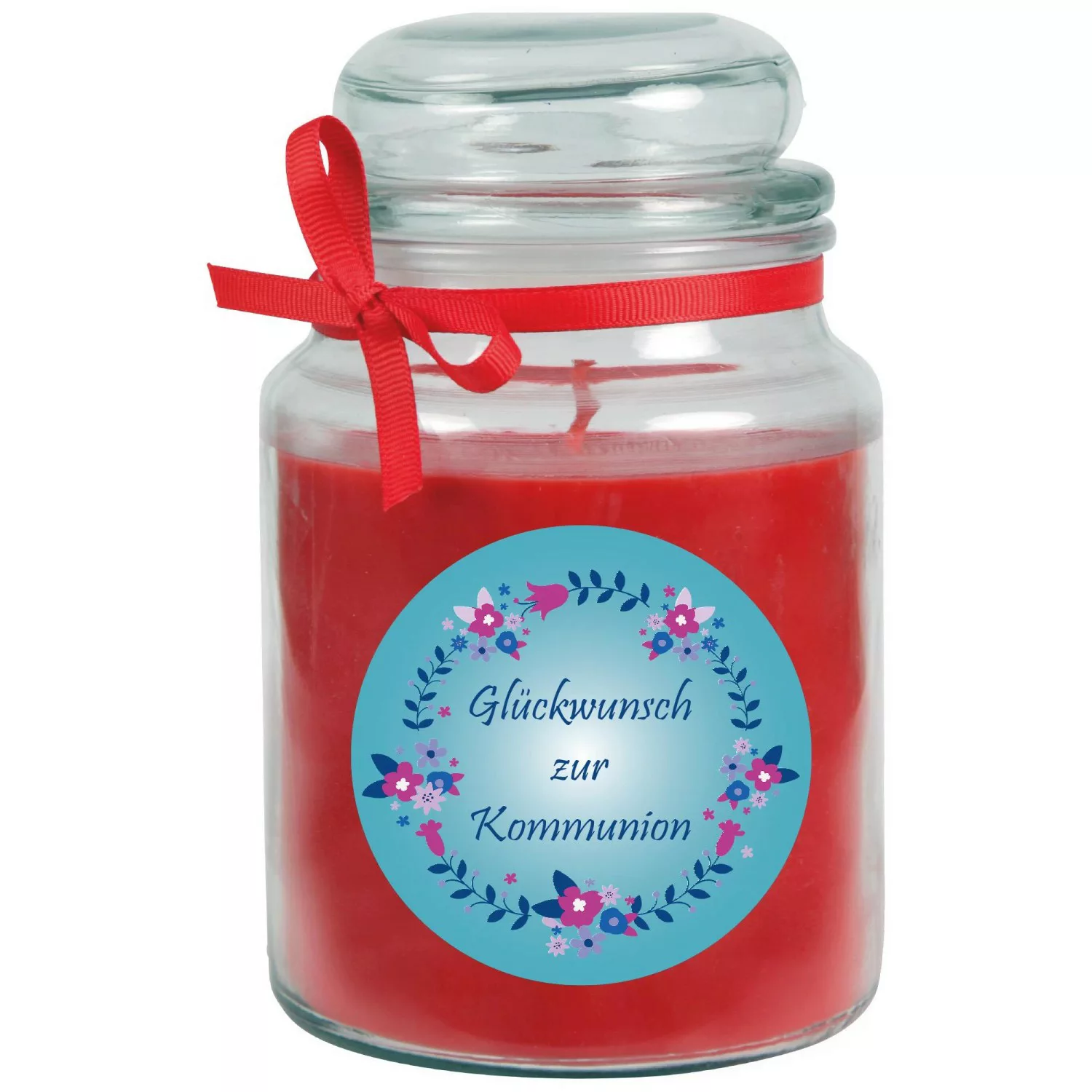 HS Candle Duftkerze & Bonbon Glas Kommunion Rose Rot günstig online kaufen