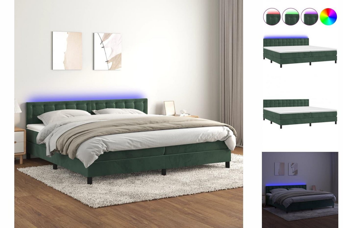 vidaXL Boxspringbett Boxspringbett mit Matratze LED Dunkelgrün 200x200 cm S günstig online kaufen