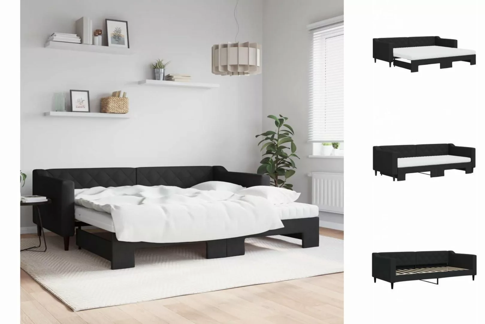 vidaXL Gästebett Gästebett Tagesbett Ausziehbar mit Matratzen Schwarz 90x20 günstig online kaufen