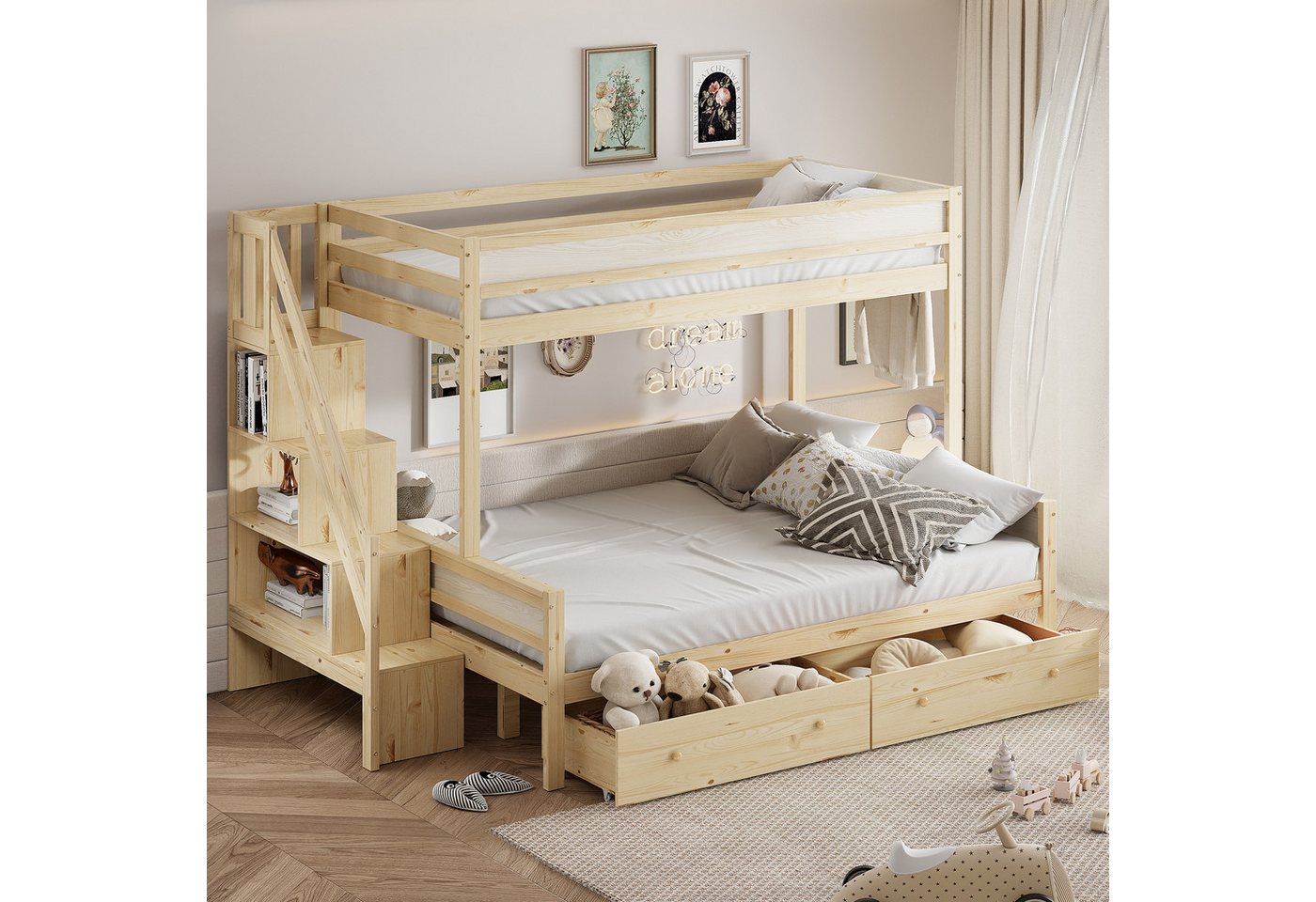 MODFU Etagenbett Kinderbett Stauraumbett Holzbett (Einzelbett aus Massivhol günstig online kaufen