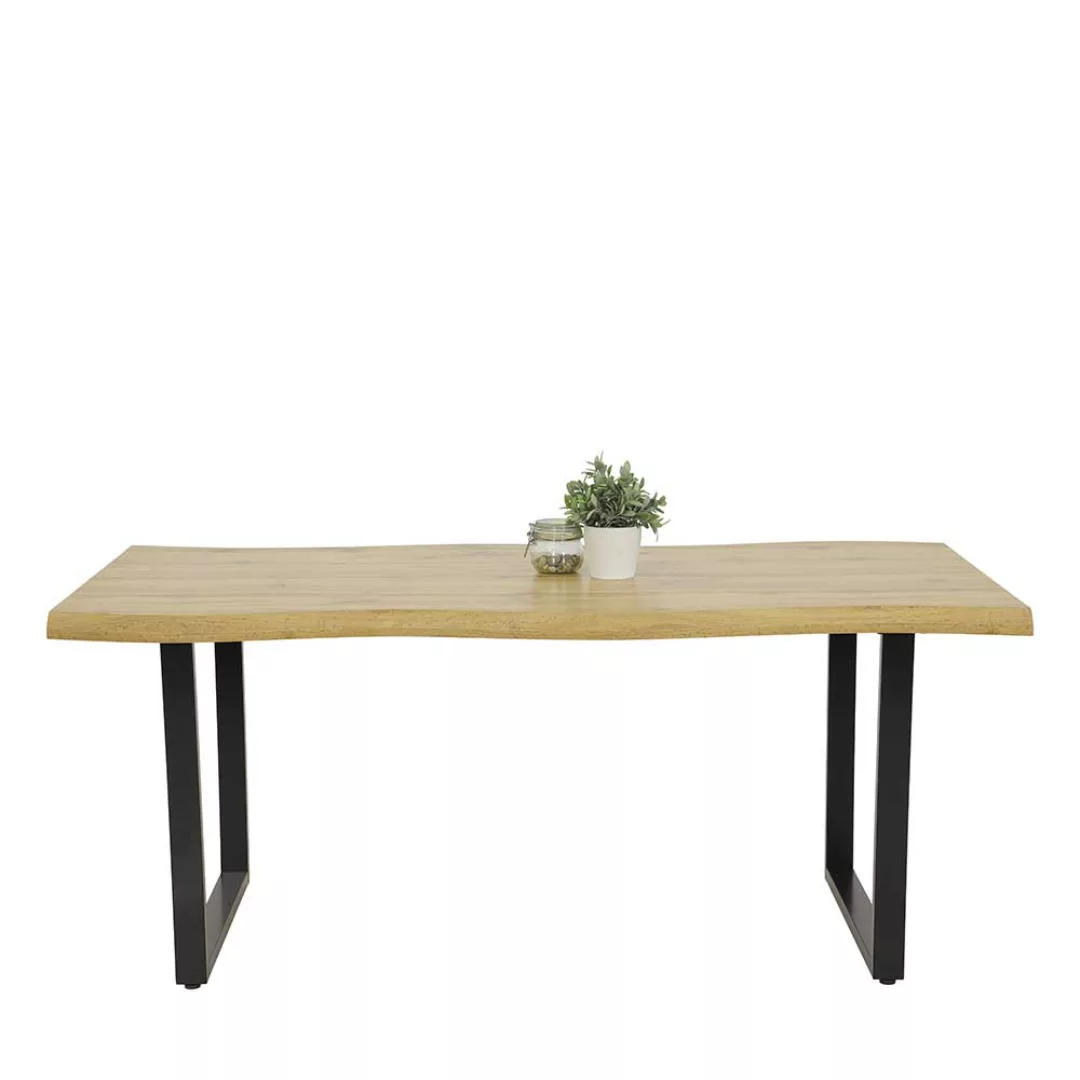 Tisch Esszimmer mit Bügelgestell in Wildeichefarben Schwarz günstig online kaufen
