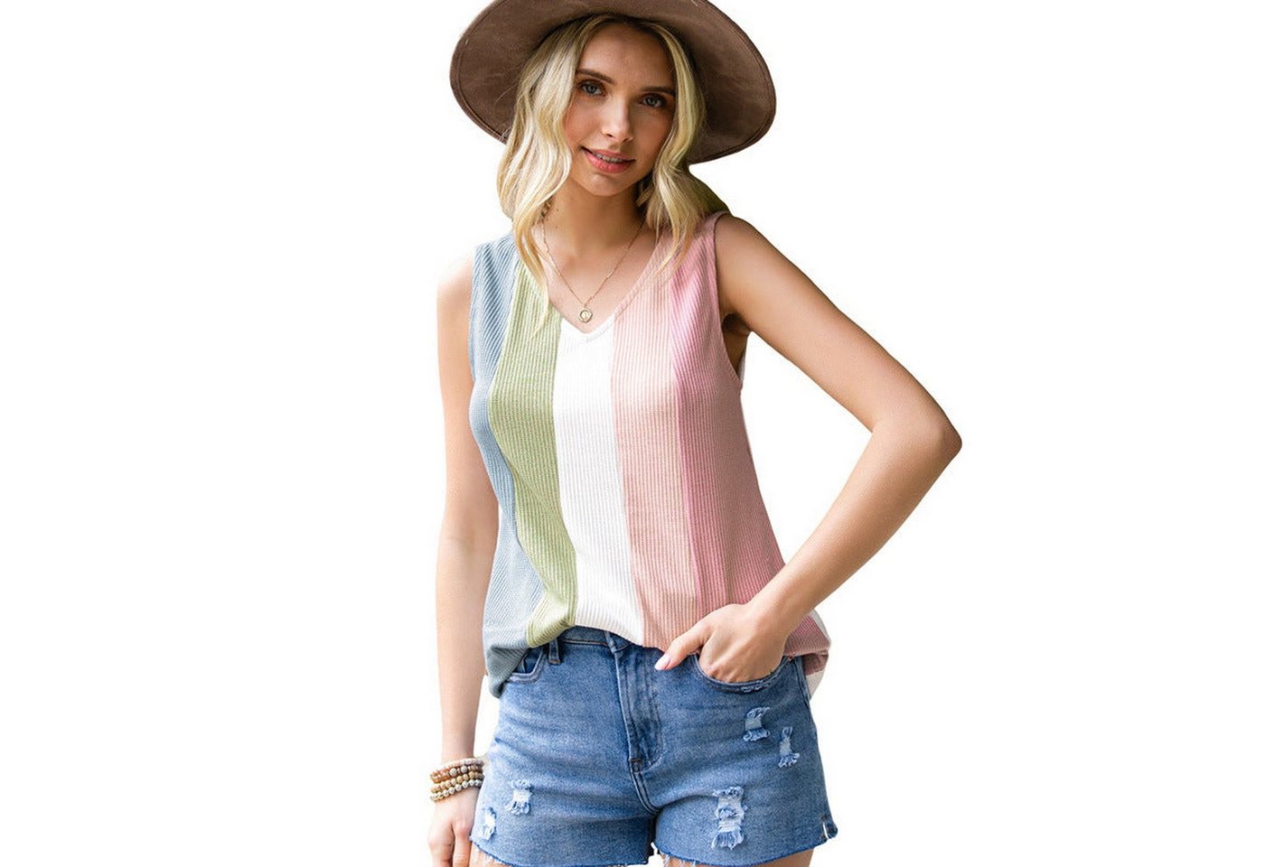 YRIIOMO Tanktop Sommer-Damen-Top mit V-Ausschnitt, ärmellos, lässige Oberte günstig online kaufen