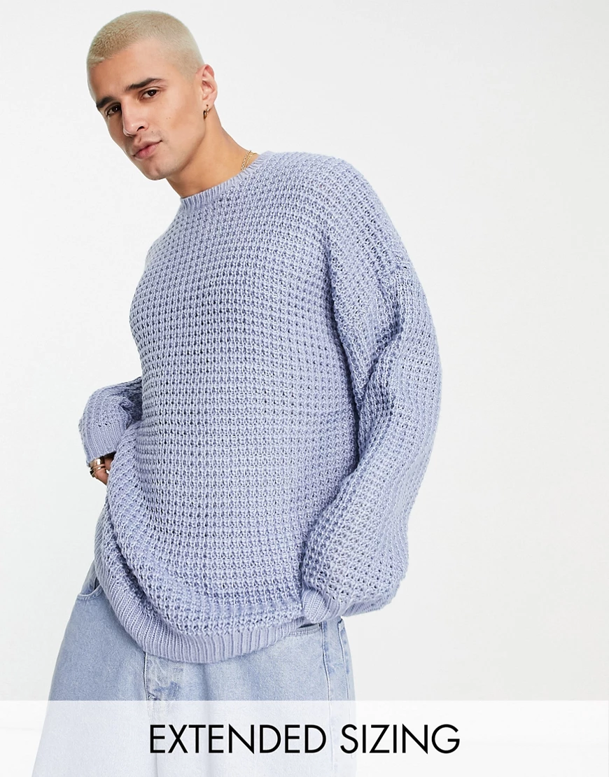 ASOS DESIGN – Oversize-Strickpullover in Blassblau mit Waffelstruktur günstig online kaufen