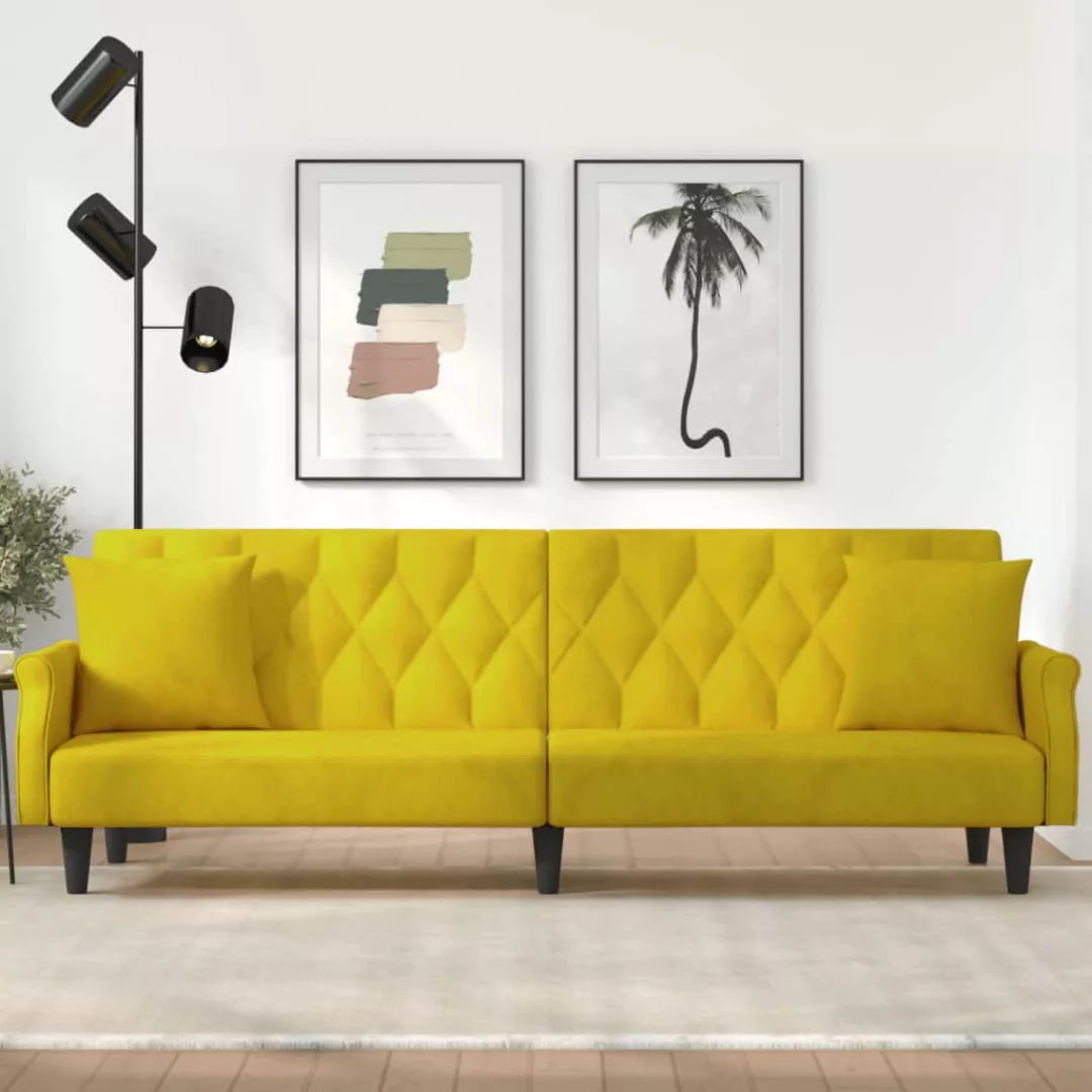 vidaXL Sofa Schlafsofa mit Armlehnen Gelb Samt Schlafcouch Sofa Couch Gäste günstig online kaufen