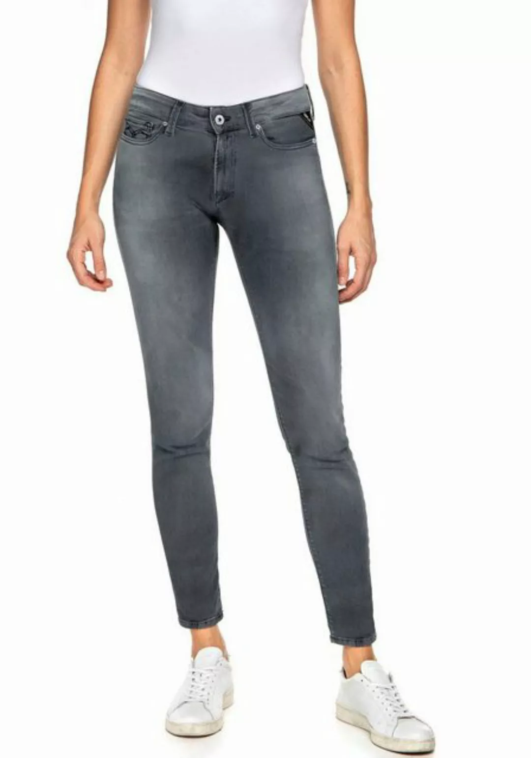 Replay Damen Jeans New Luz - Skinny Fit - Grau - Dark Grey Denim günstig online kaufen