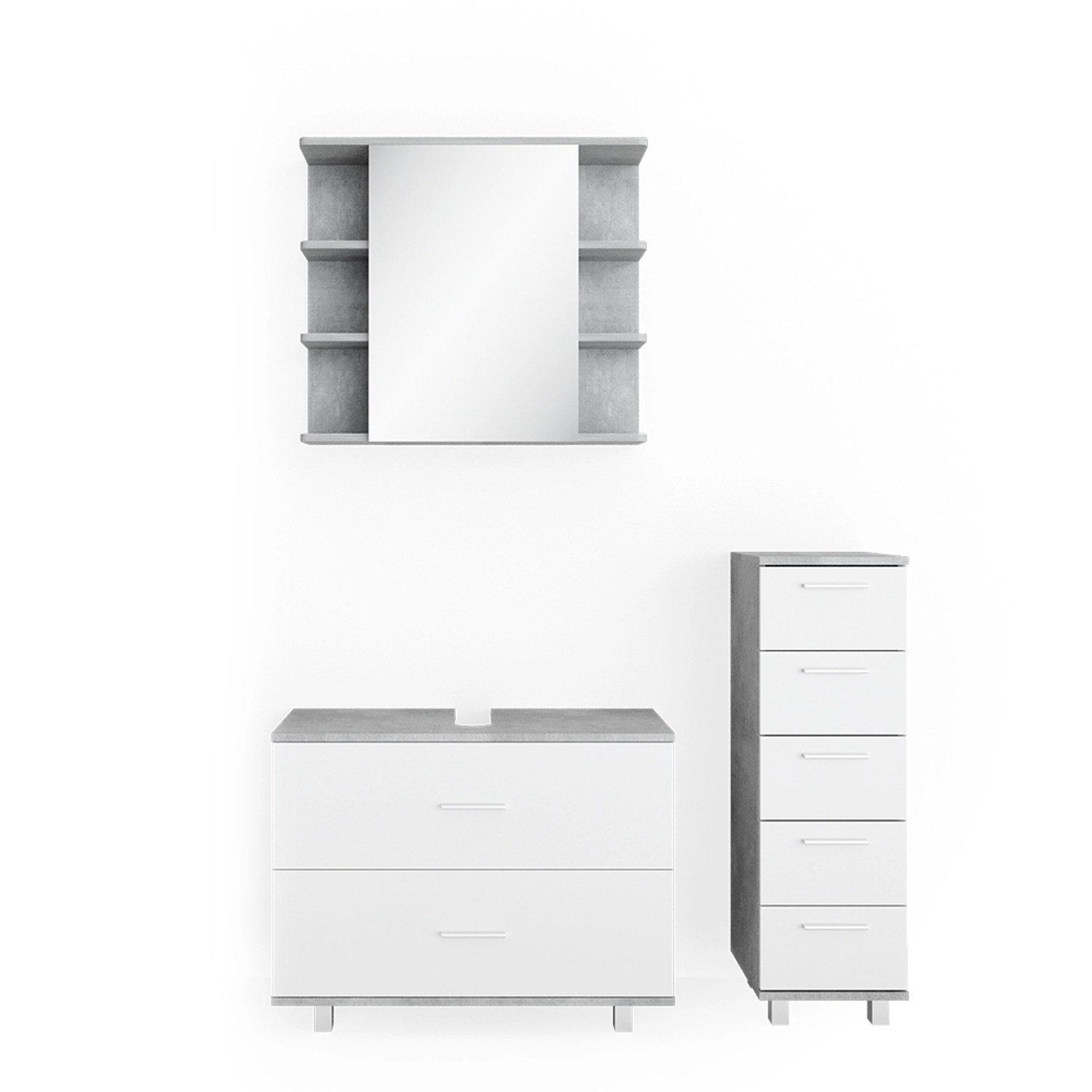 Vicco Badmöbel-Set Ilias Beton/Weiß 3 Teile mit Unterschrank 80 cm günstig online kaufen