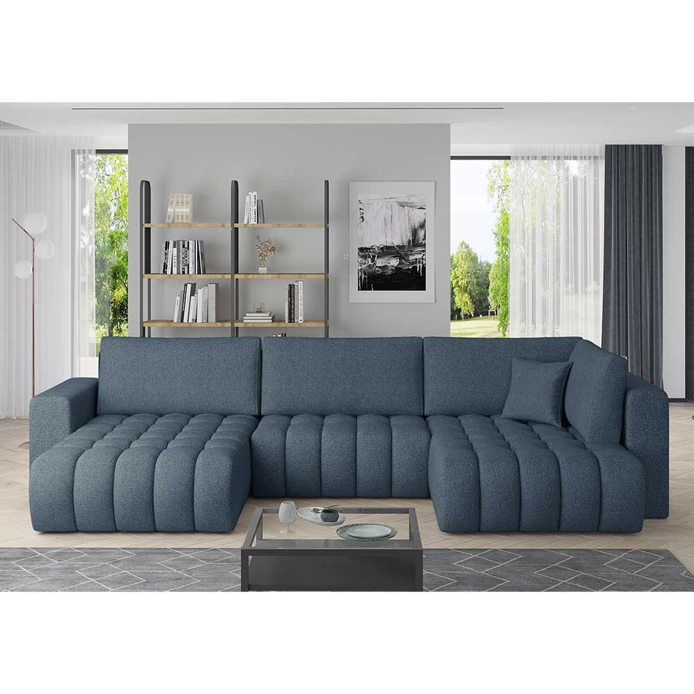 Sofa Wohnlandschaft in Blau mit aufwendigen Steppungen günstig online kaufen