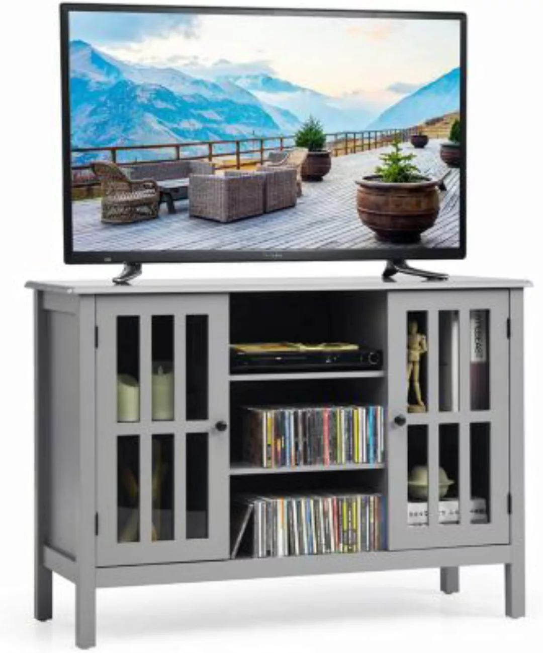COSTWAY® Fernsehschrank Lowboard TV Ständer 3-stufig grau günstig online kaufen