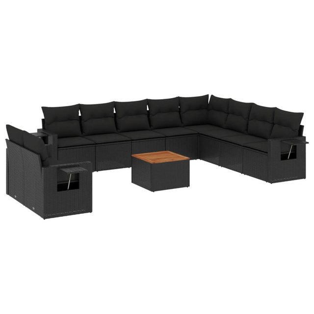 vidaXL Sofaelement 11-tlg. Garten-Sofagarnitur mit Kissen Schwarz Poly Ratt günstig online kaufen